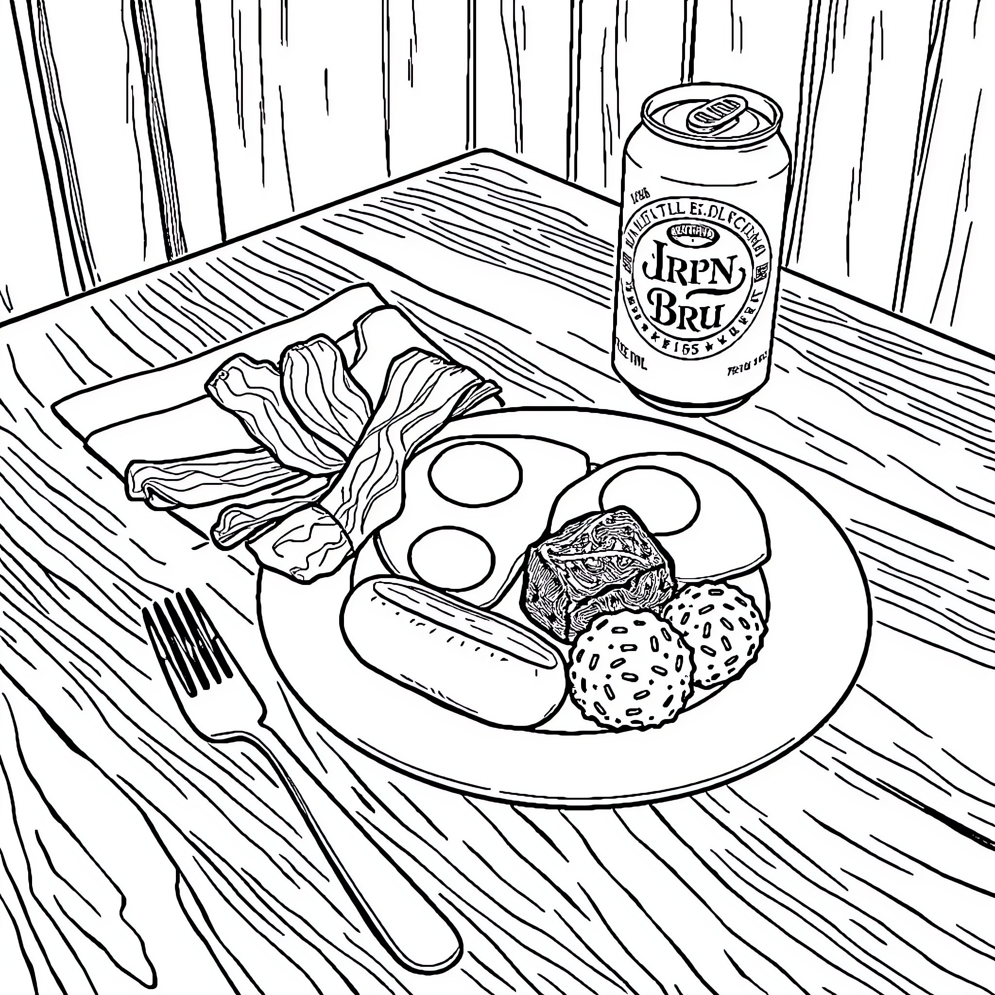 Breakfast of Hearty Meal and Refreshing Drink Coloring Page (free black-and-white line drawing printable PDF for all, from beginners to advanced learners, including children, teens, adults, and seniors)