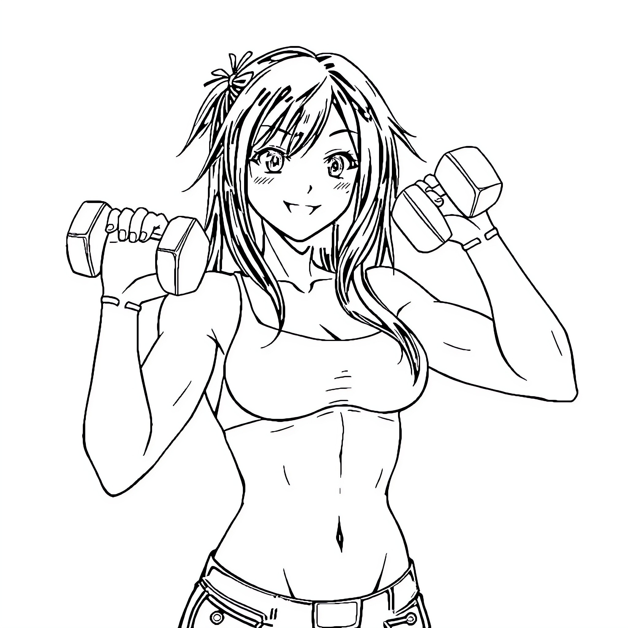 Mikasa exercising with determination Coloring Page (free black-and-white line drawing printable PDF for all, from beginners to advanced learners, including children, teens, adults, and seniors)