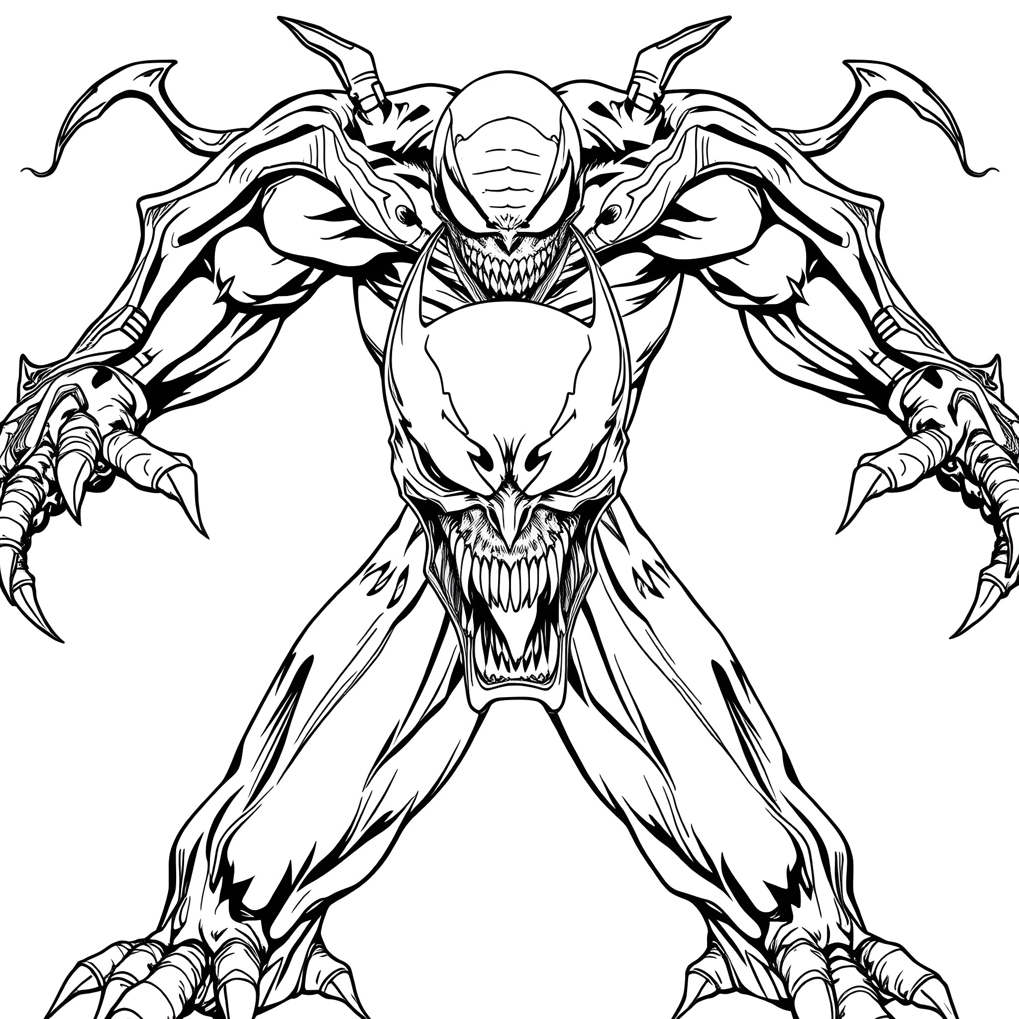 Bizarnage of an Otherworldly Monstrous Entity Coloring Page (free black-and-white line drawing printable PDF for all, from beginners to advanced learners, including children, teens, adults, and seniors)