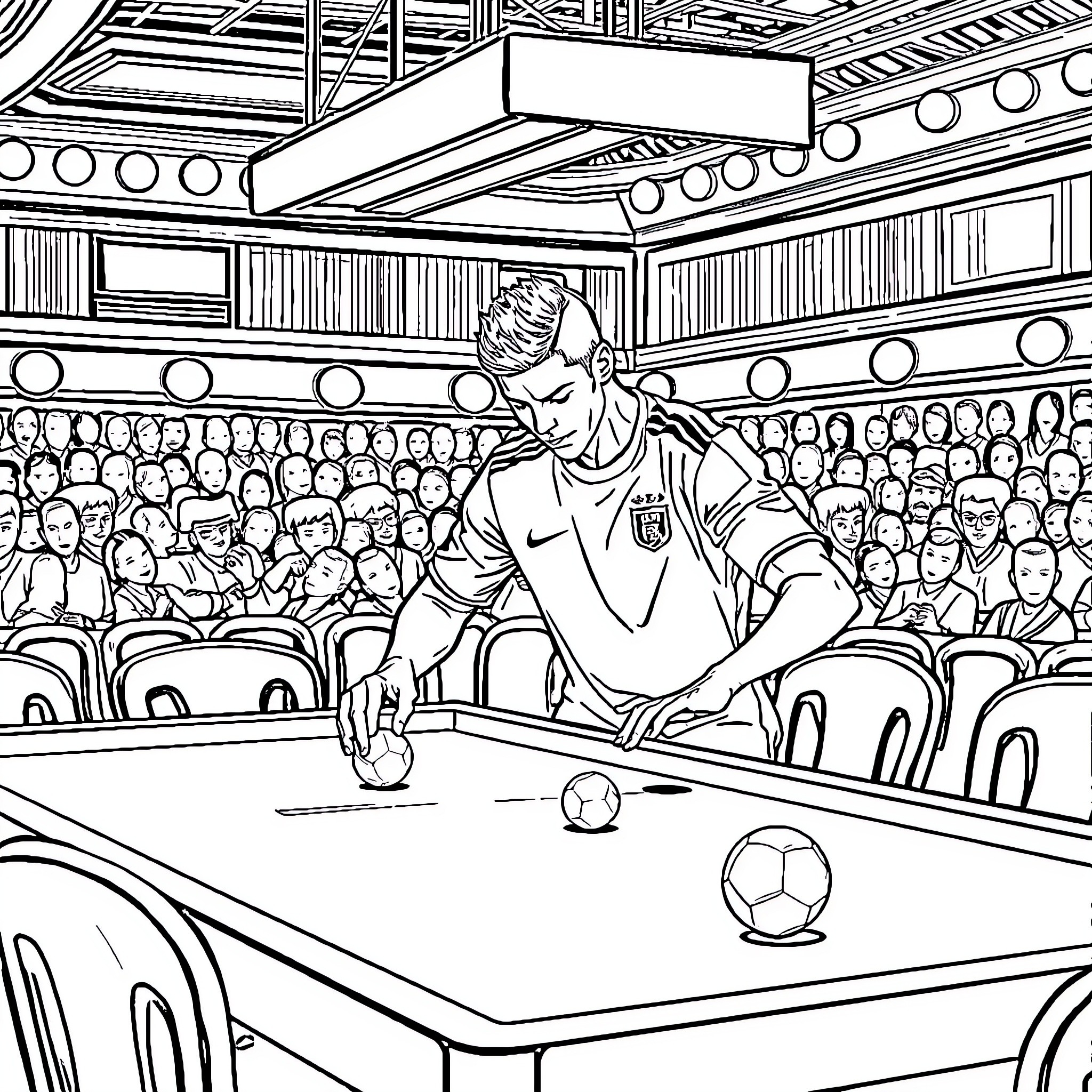 Cr7 Footballer in action on the pitch Coloring Page (free black-and-white line drawing printable PDF for all, from beginners to advanced learners, including children, teens, adults, and seniors)