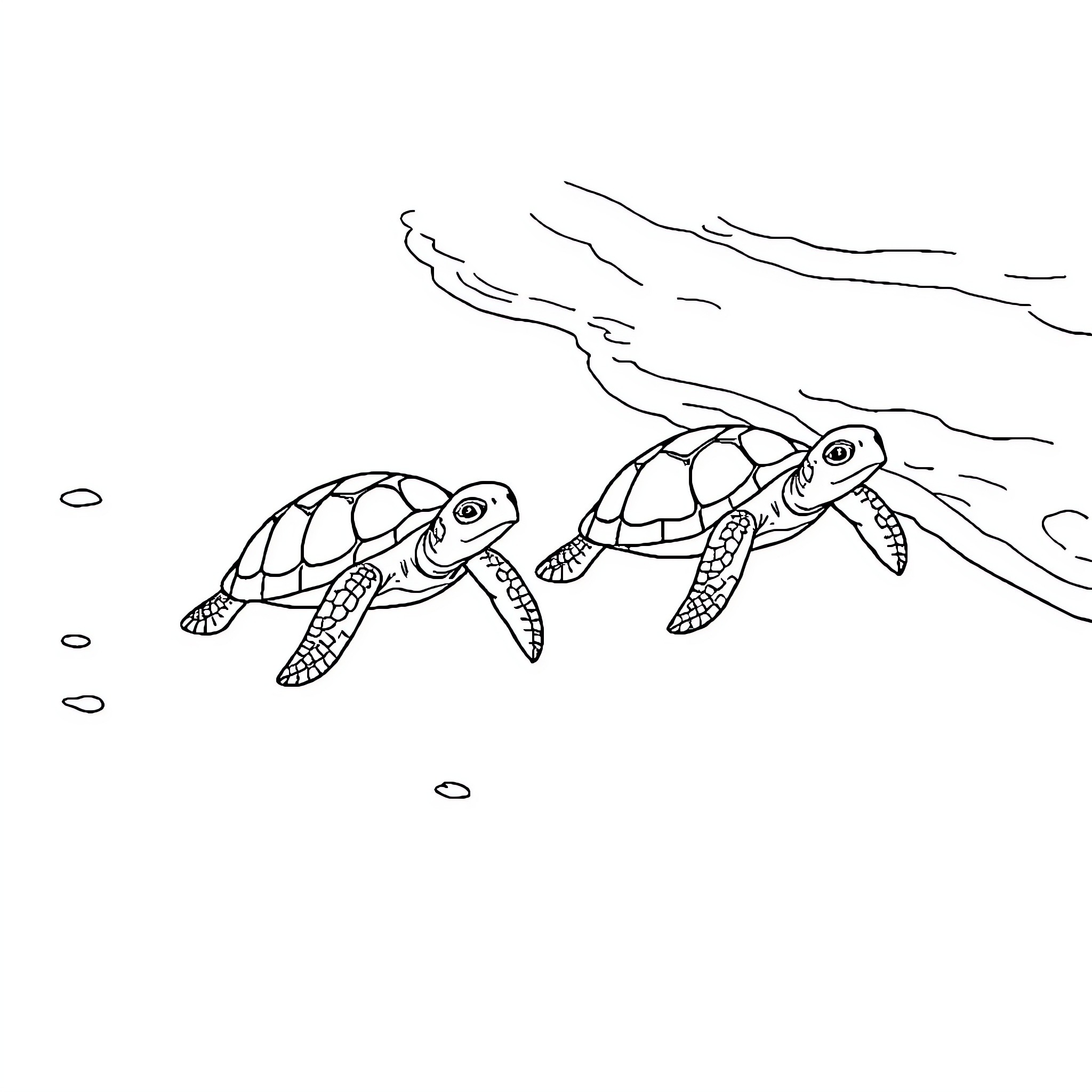 Turtle swimming in the ocean Coloring Page (free black-and-white line drawing printable PDF for all, from beginners to advanced learners, including children, teens, adults, and seniors)
