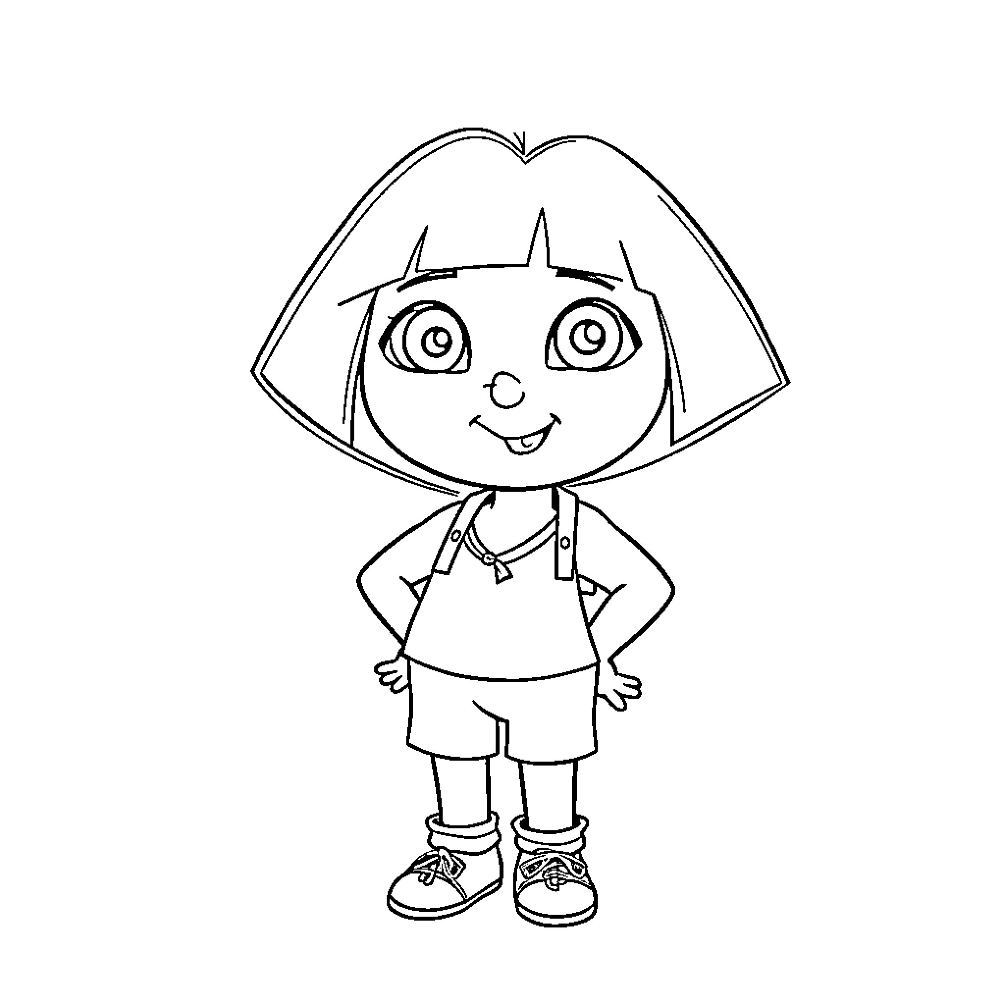 Sister Dora's Playful Adventure Coloring Page (free black-and-white line drawing printable PDF for all, from beginners to advanced learners, including children, teens, adults, and seniors)