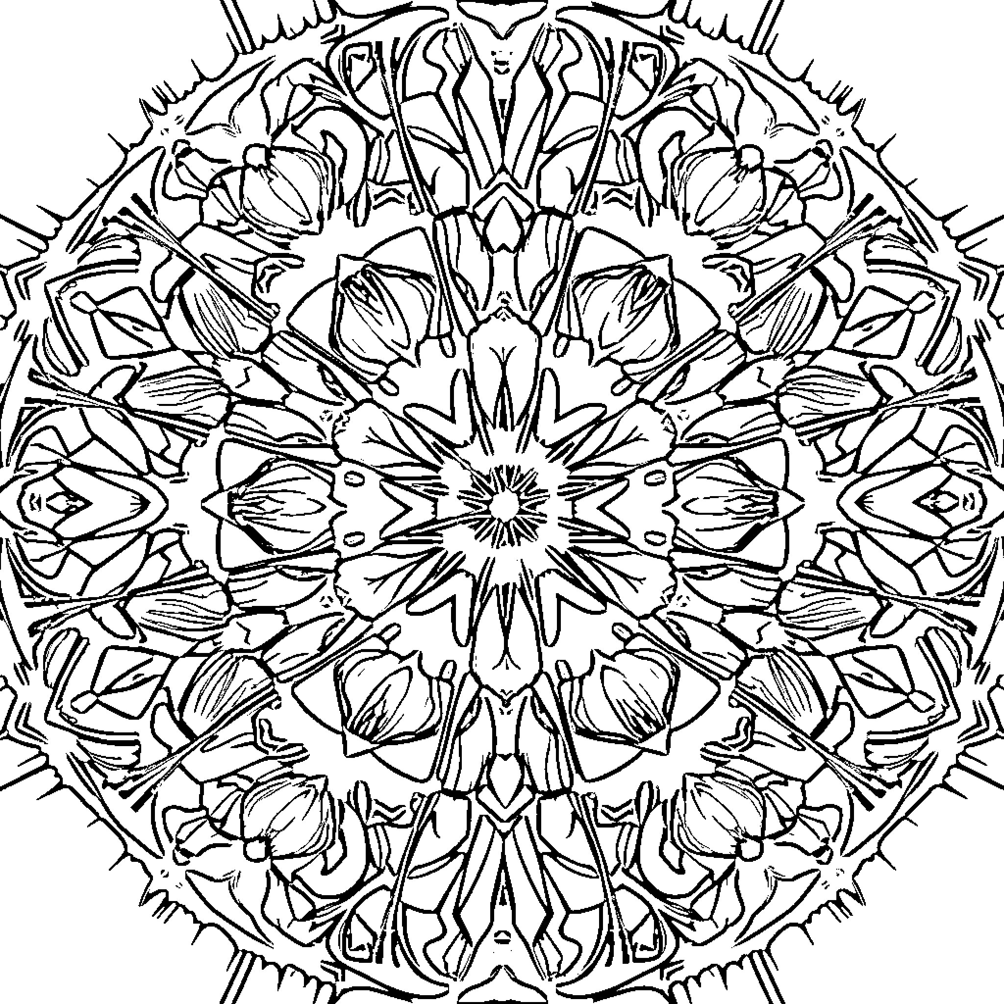 Number Detailed Floral Pattern Mandala Coloring Page (free black-and-white line drawing printable PDF for all, from beginners to advanced learners, including children, teens, adults, and seniors)