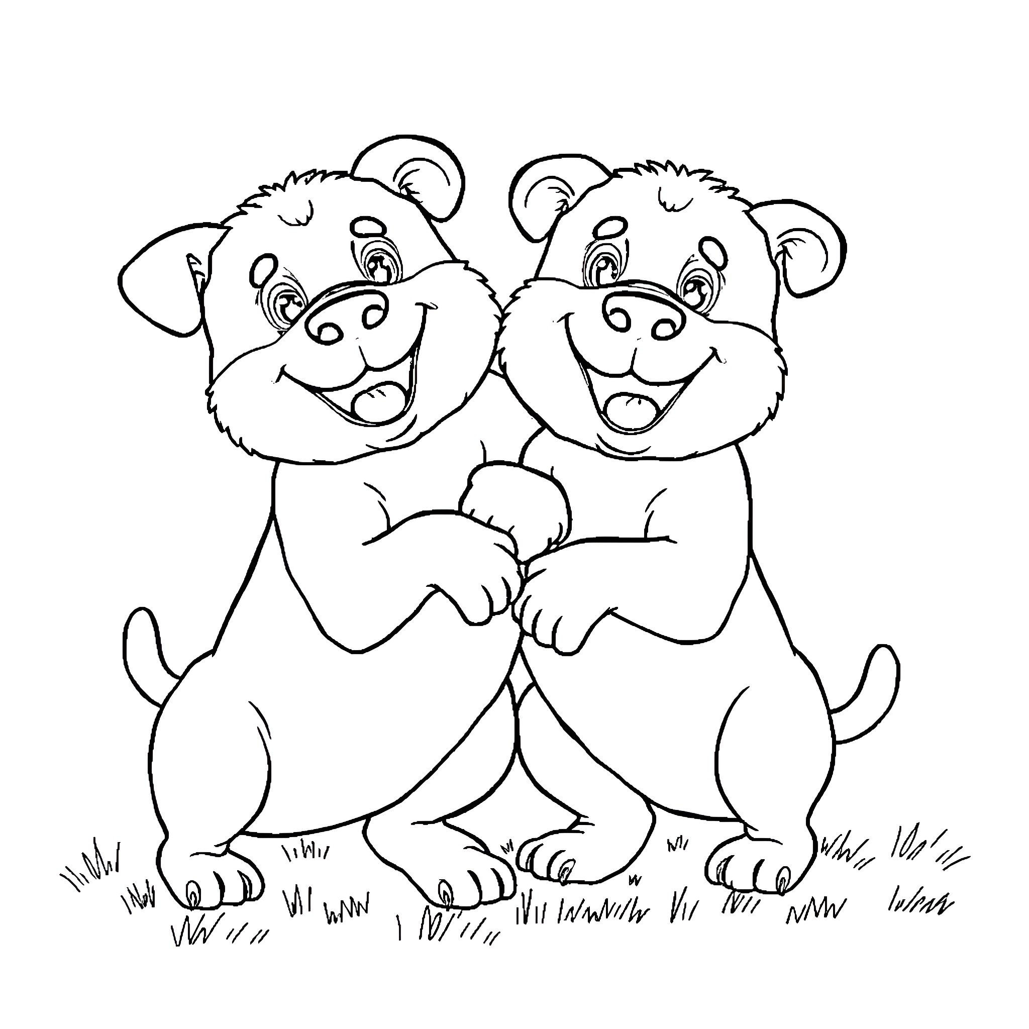 Wellington's Playful Pals: Two Cheerful Puppies Coloring Page (free black-and-white line drawing printable PDF for all, from beginners to advanced learners, including children, teens, adults, and seniors)