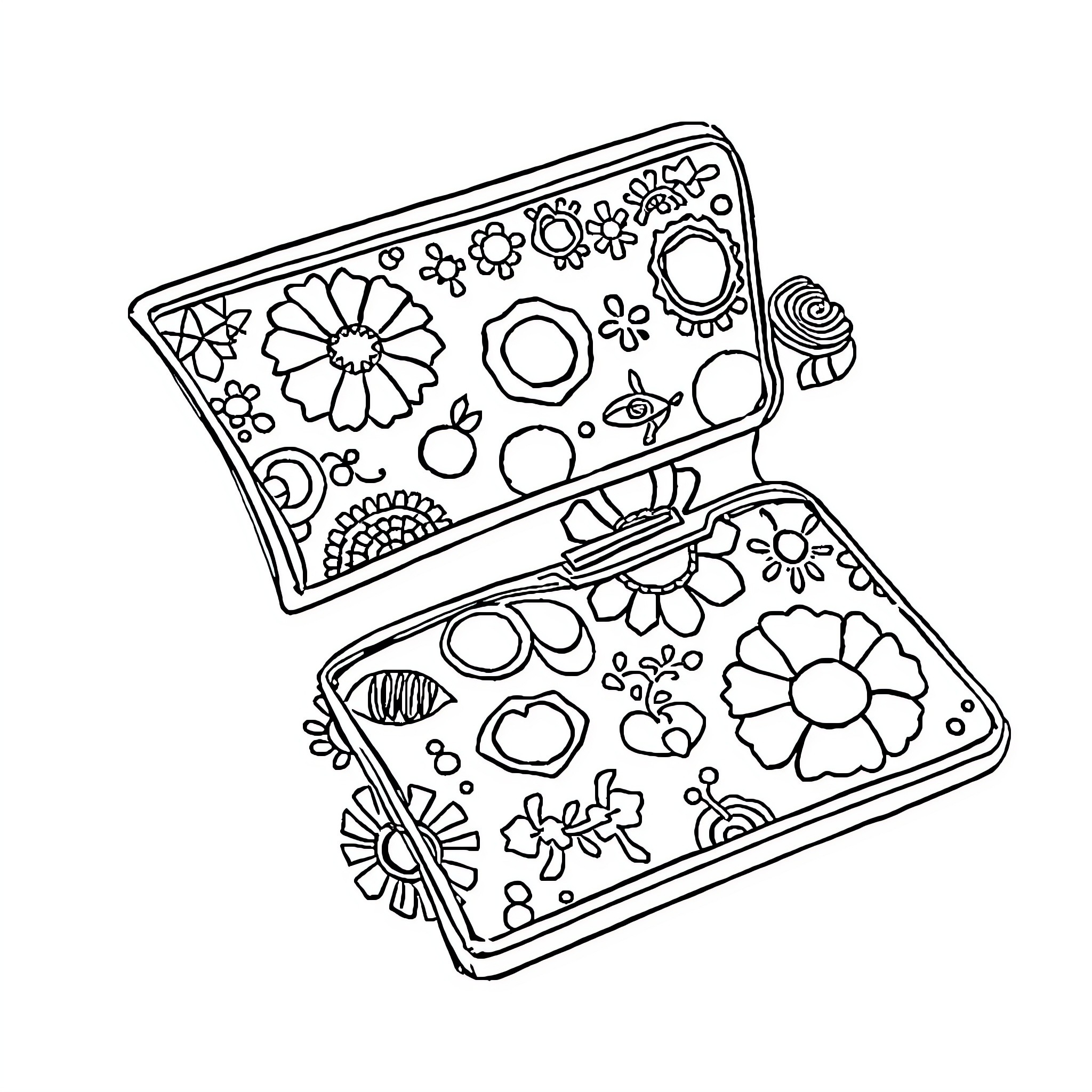 Polypocket with floral designs and patterns Coloring Page (free black-and-white line drawing printable PDF for all, from beginners to advanced learners, including children, teens, adults, and seniors)