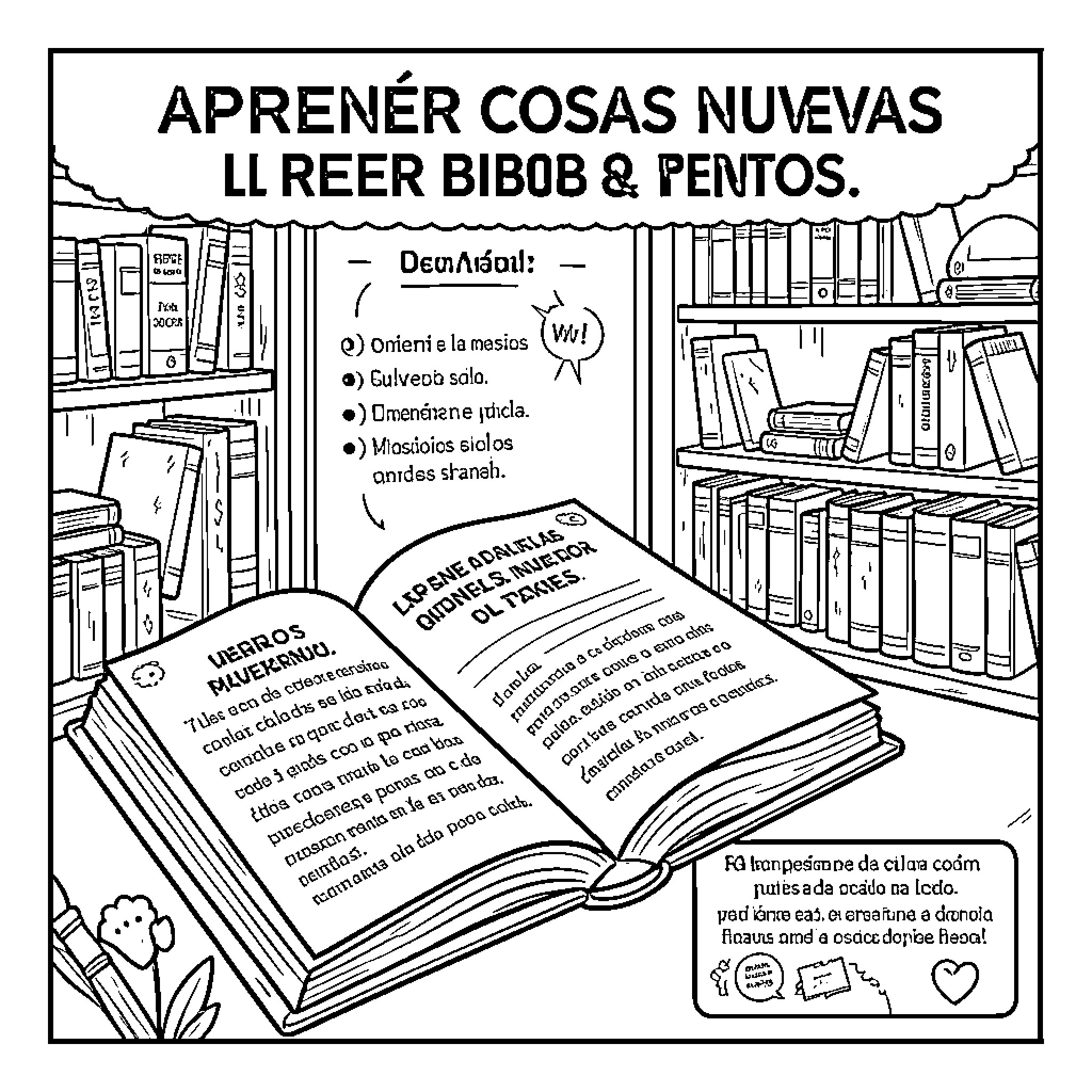 Learning through reading engaging and wonderful books Coloring Page (free black-and-white line drawing printable PDF for all, from beginners to advanced learners, including children, teens, adults, and seniors)