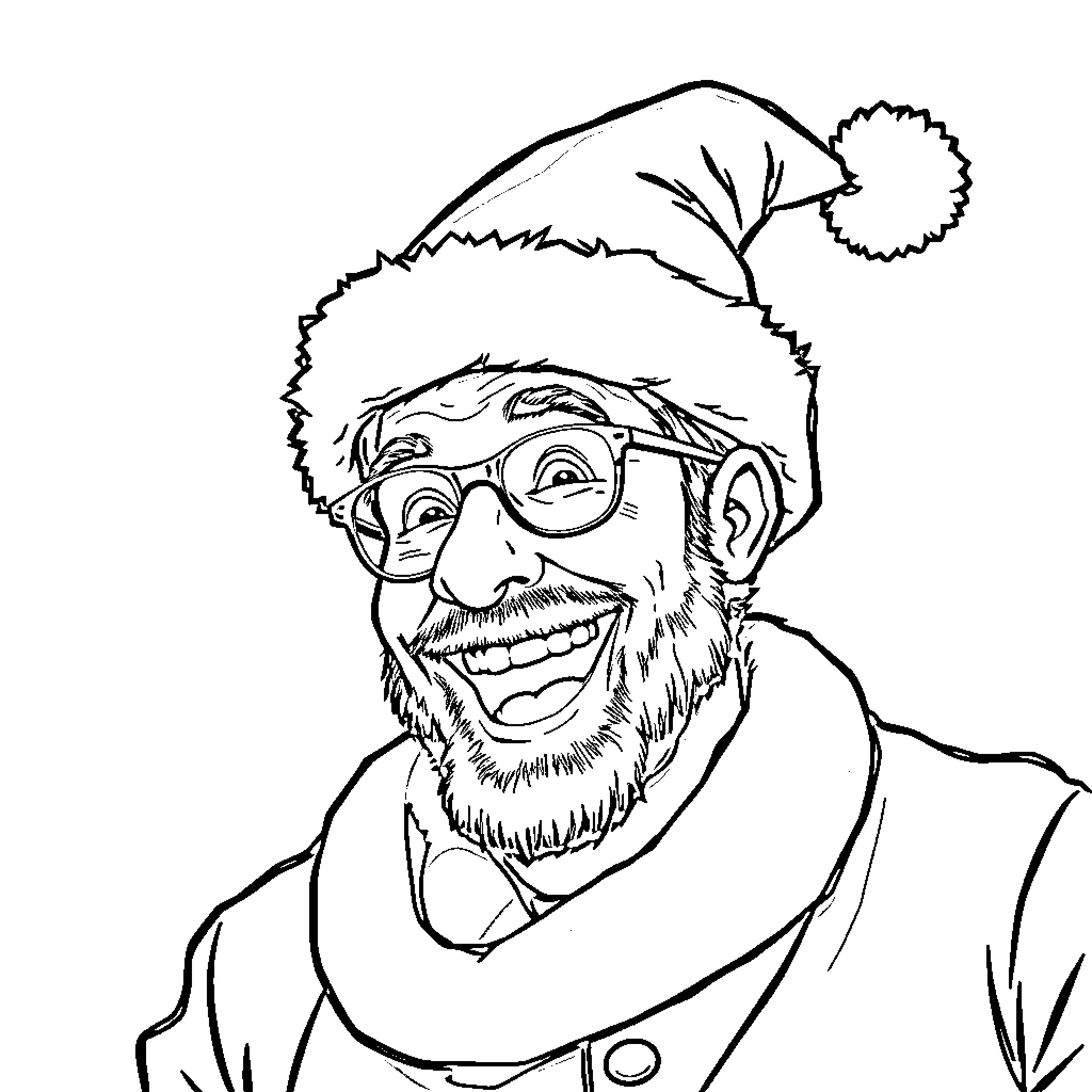Barry Starr's Cheerful Santa Claus Portrait Coloring Page (free black-and-white line drawing printable PDF for all, from beginners to advanced learners, including children, teens, adults, and seniors)