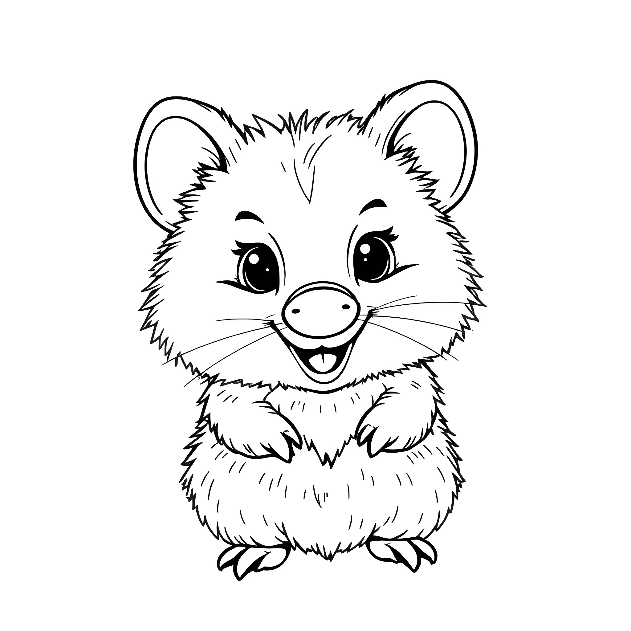Opossum in a Cheerful Pose Coloring Page (free black-and-white line drawing printable PDF for all, from beginners to advanced learners, including children, teens, adults, and seniors)
