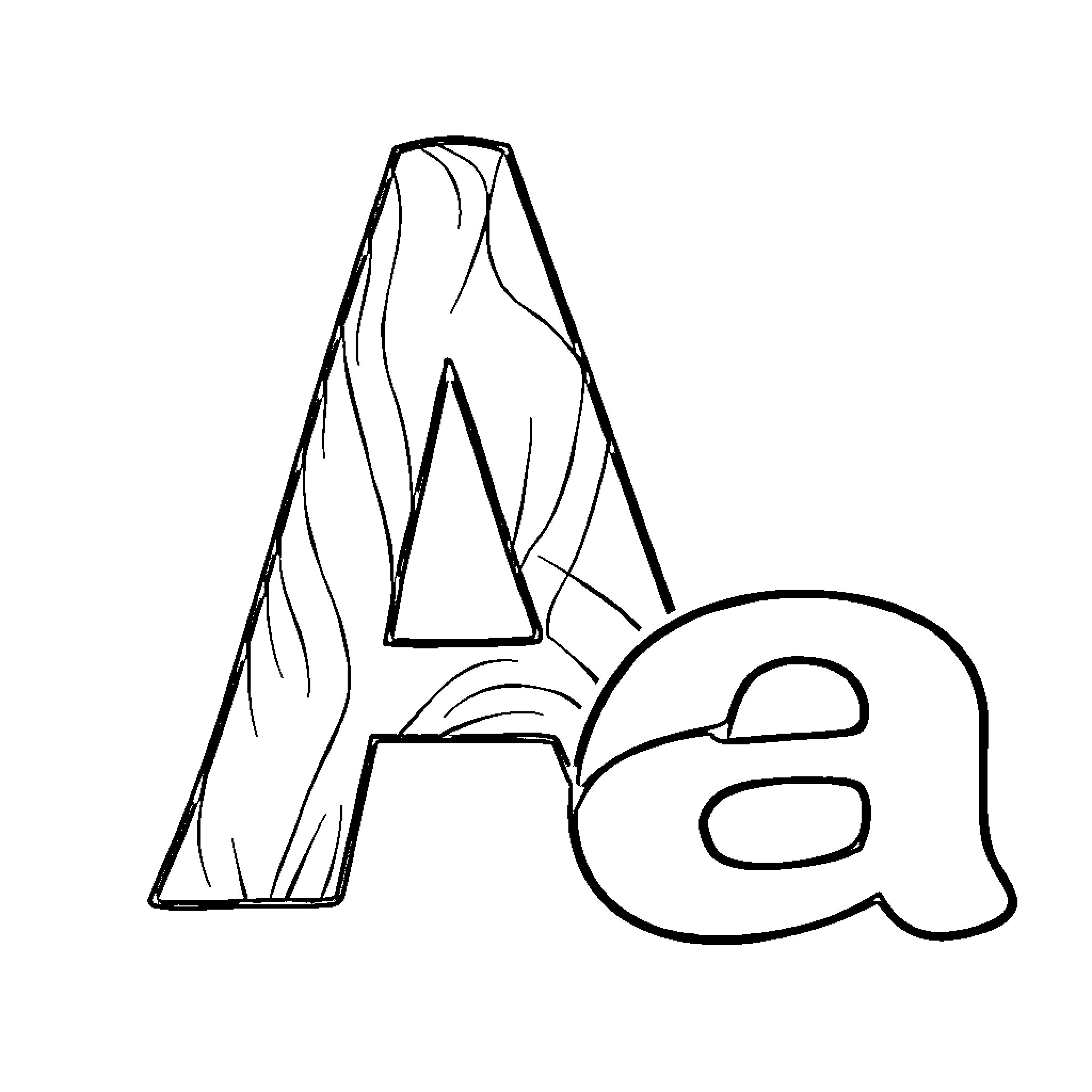 Alphabet Letters A and Aa in Black and White Coloring Page (free black-and-white line drawing printable PDF for all, from beginners to advanced learners, including children, teens, adults, and seniors)