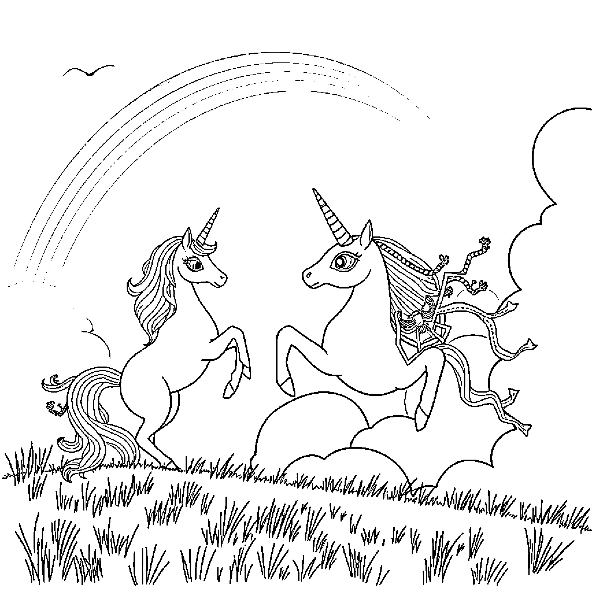 Spider Girl's Magical Unicorn Adventure Coloring Page (free black-and-white line drawing printable PDF for all, from beginners to advanced learners, including children, teens, adults, and seniors)