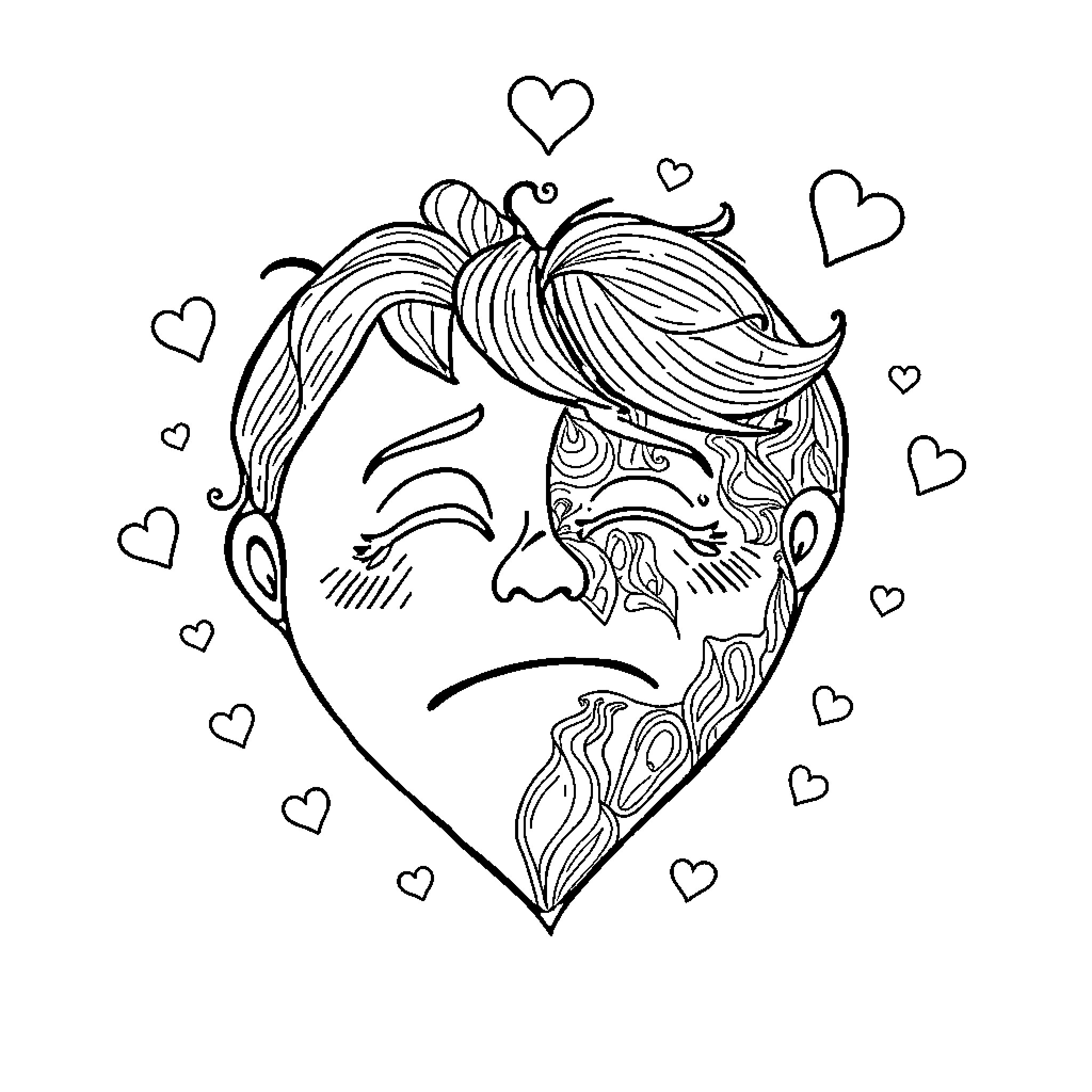 Feeling Expressive Love Within Coloring Page (free black-and-white line drawing printable PDF for all, from beginners to advanced learners, including children, teens, adults, and seniors)