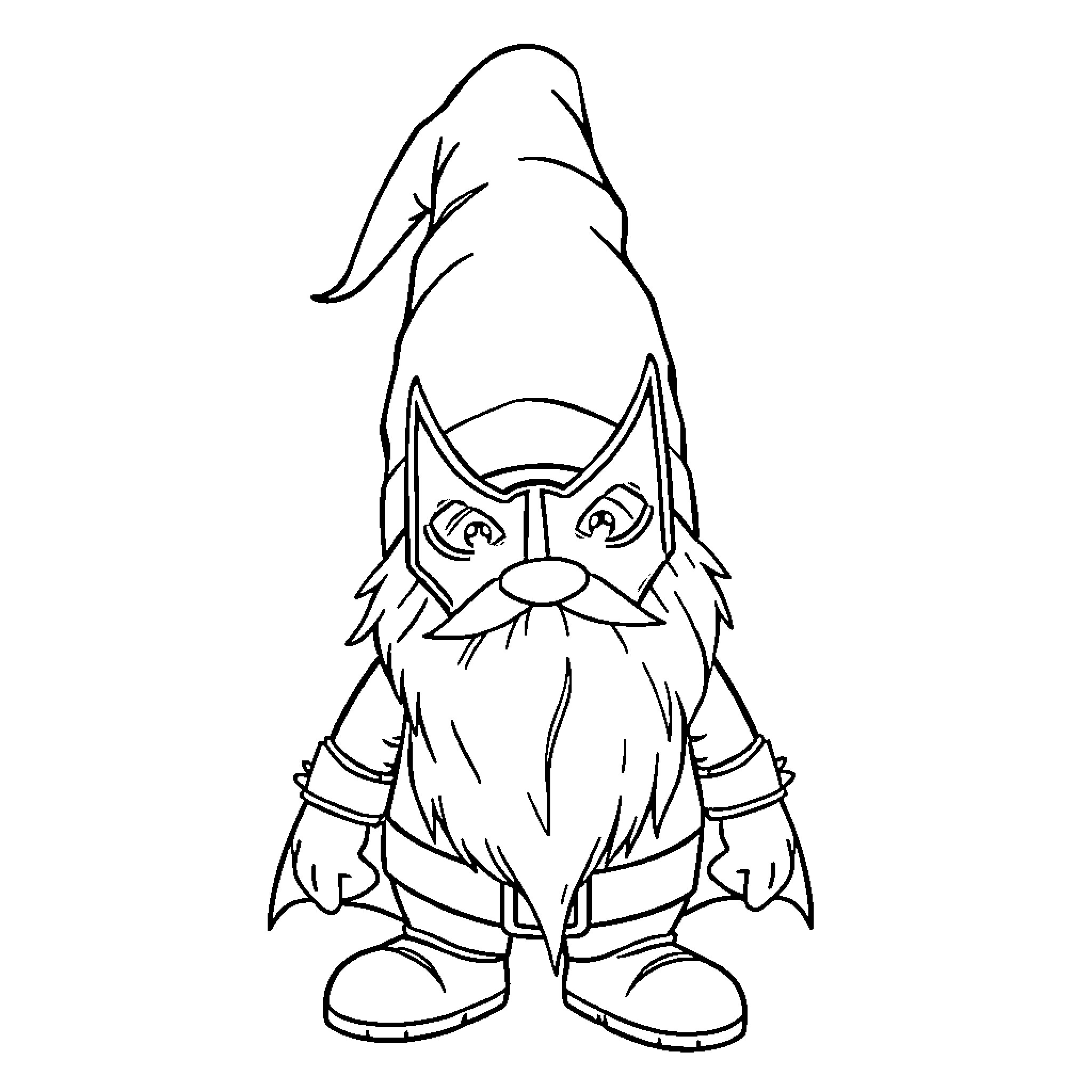 Christmas Gnome with Angry Expression Coloring Page (free black-and-white line drawing printable PDF for all, from beginners to advanced learners, including children, teens, adults, and seniors)