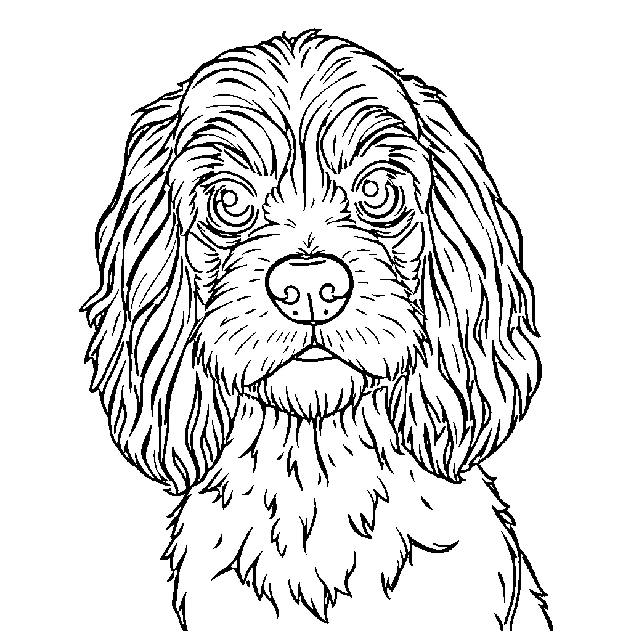 Cocker Spaniel with Expressive Features Coloring Page (free black-and-white line drawing printable PDF for all, from beginners to advanced learners, including children, teens, adults, and seniors)