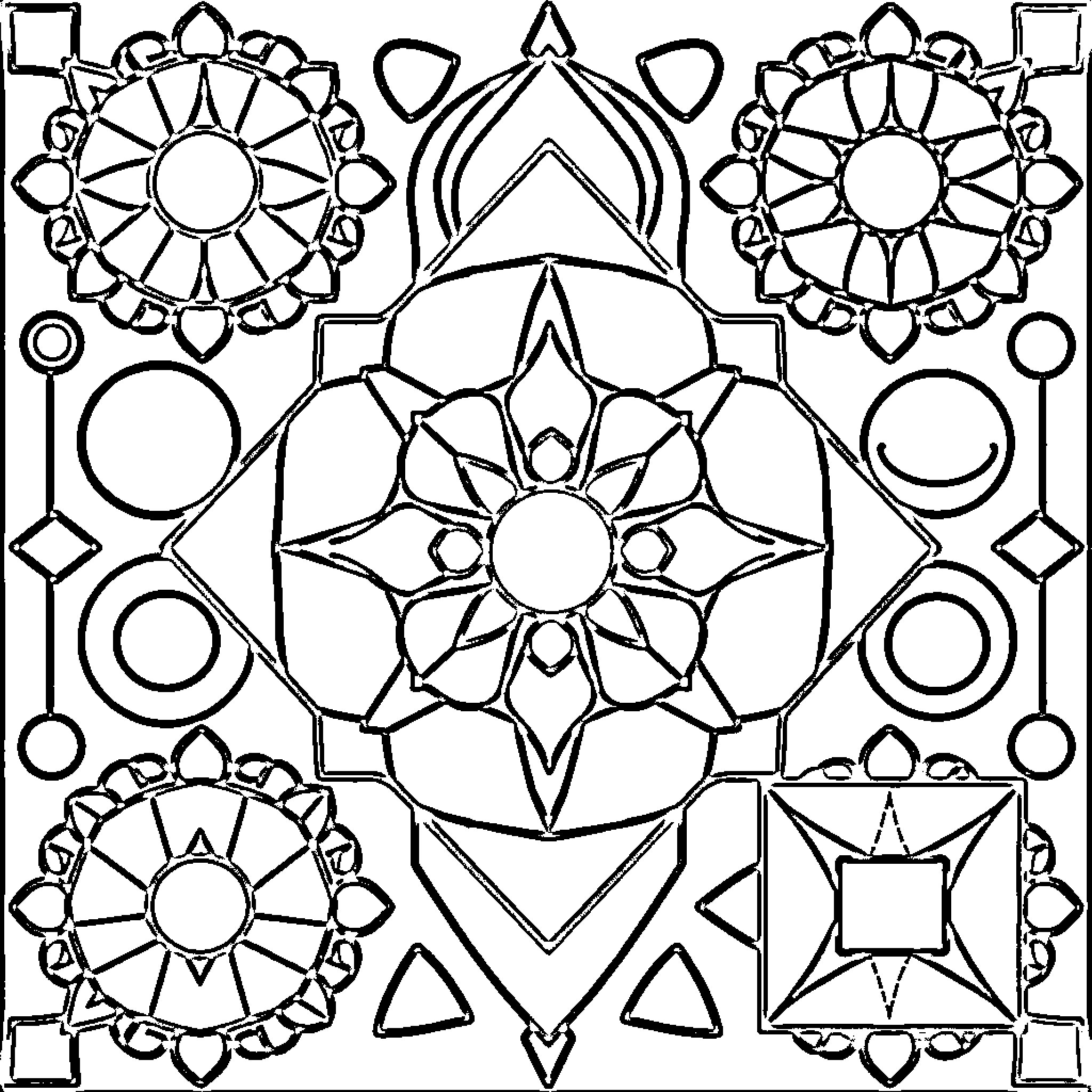 Shape Patterns and Geometric Designs Coloring Page (free black-and-white line drawing printable PDF for all, from beginners to advanced learners, including children, teens, adults, and seniors)