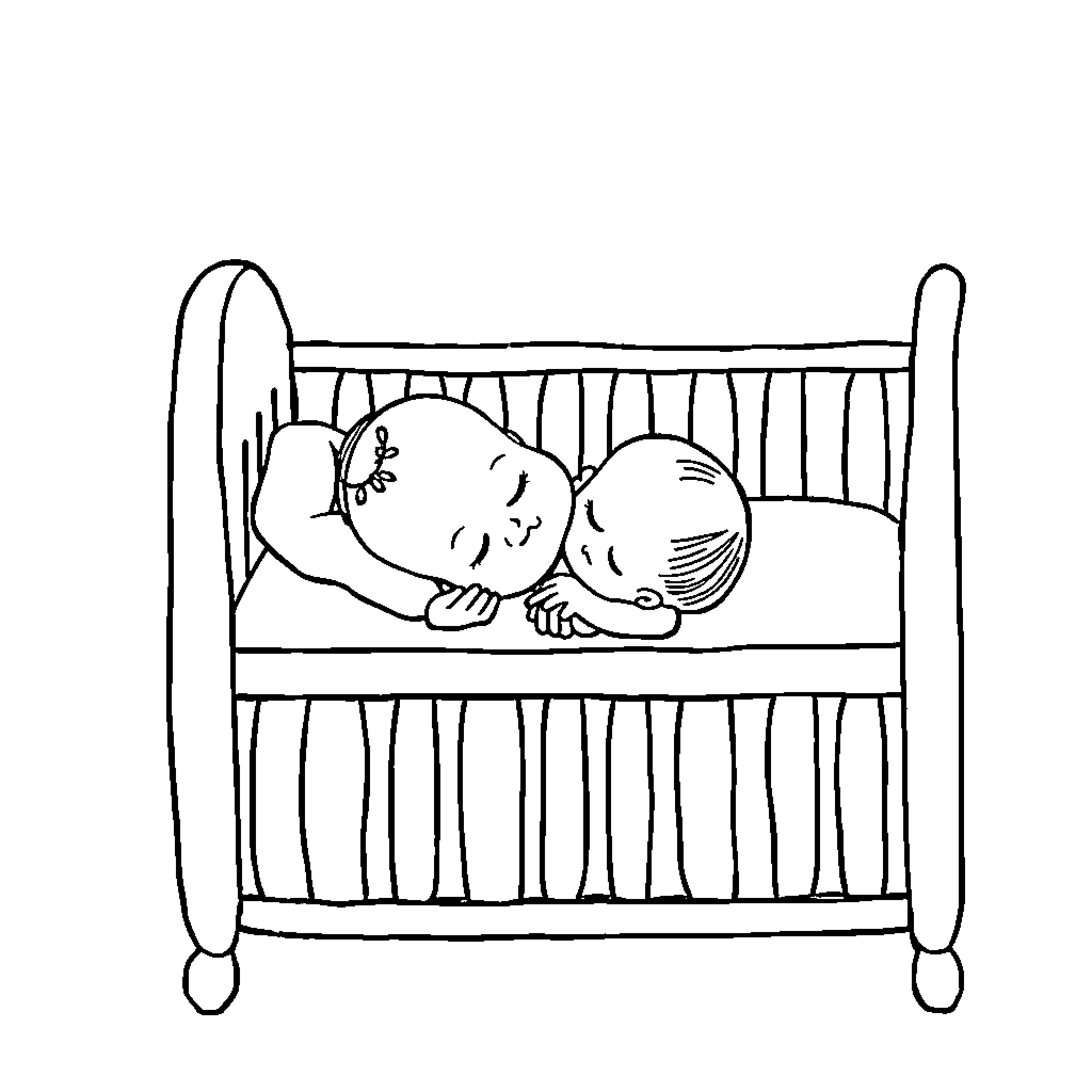 Baby sleeping soundly in crib Coloring Page (free black-and-white line drawing printable PDF for all, from beginners to advanced learners, including children, teens, adults, and seniors)