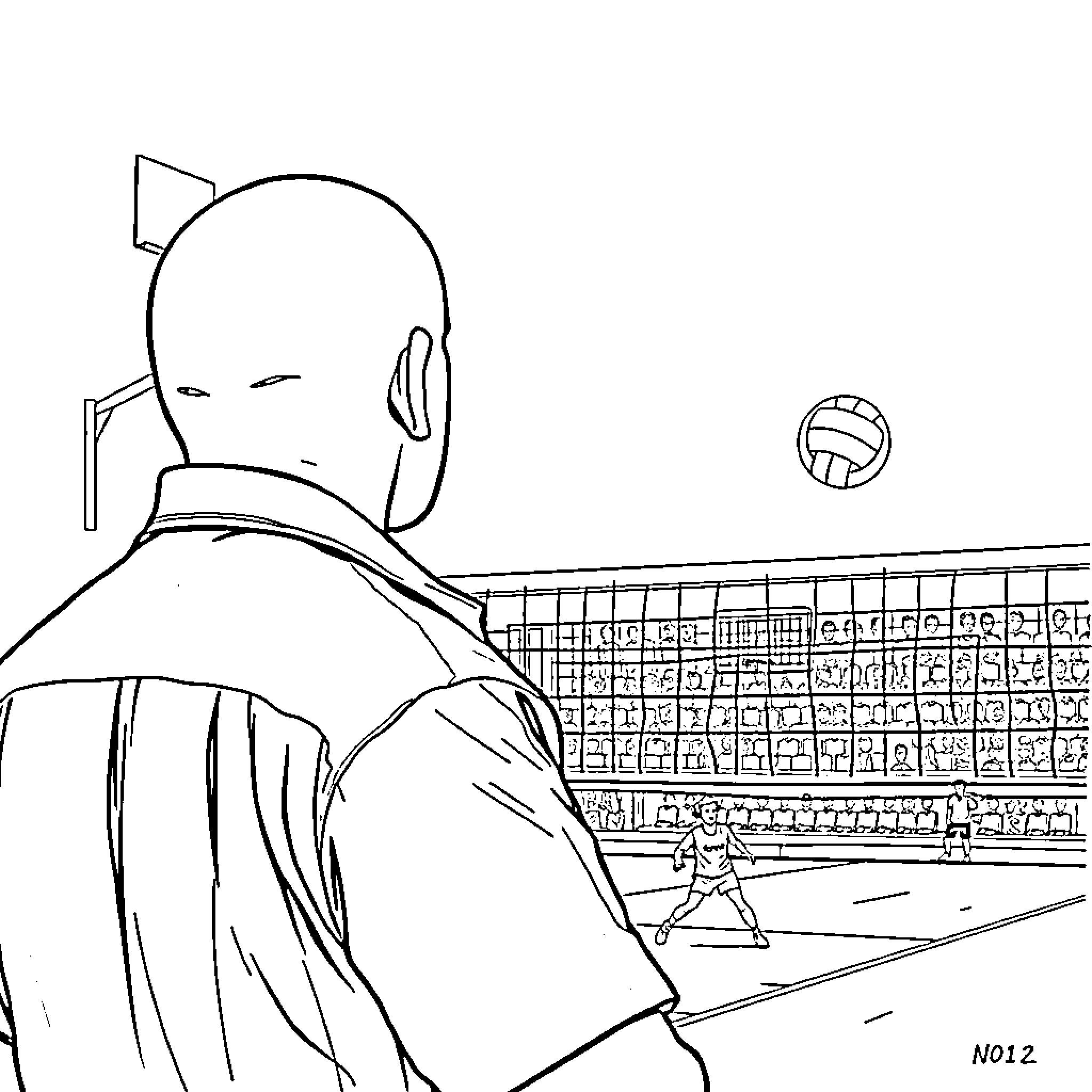 Corrections Officer monitoring indoor sports activity Coloring Page (free black-and-white line drawing printable PDF for all, from beginners to advanced learners, including children, teens, adults, and seniors)