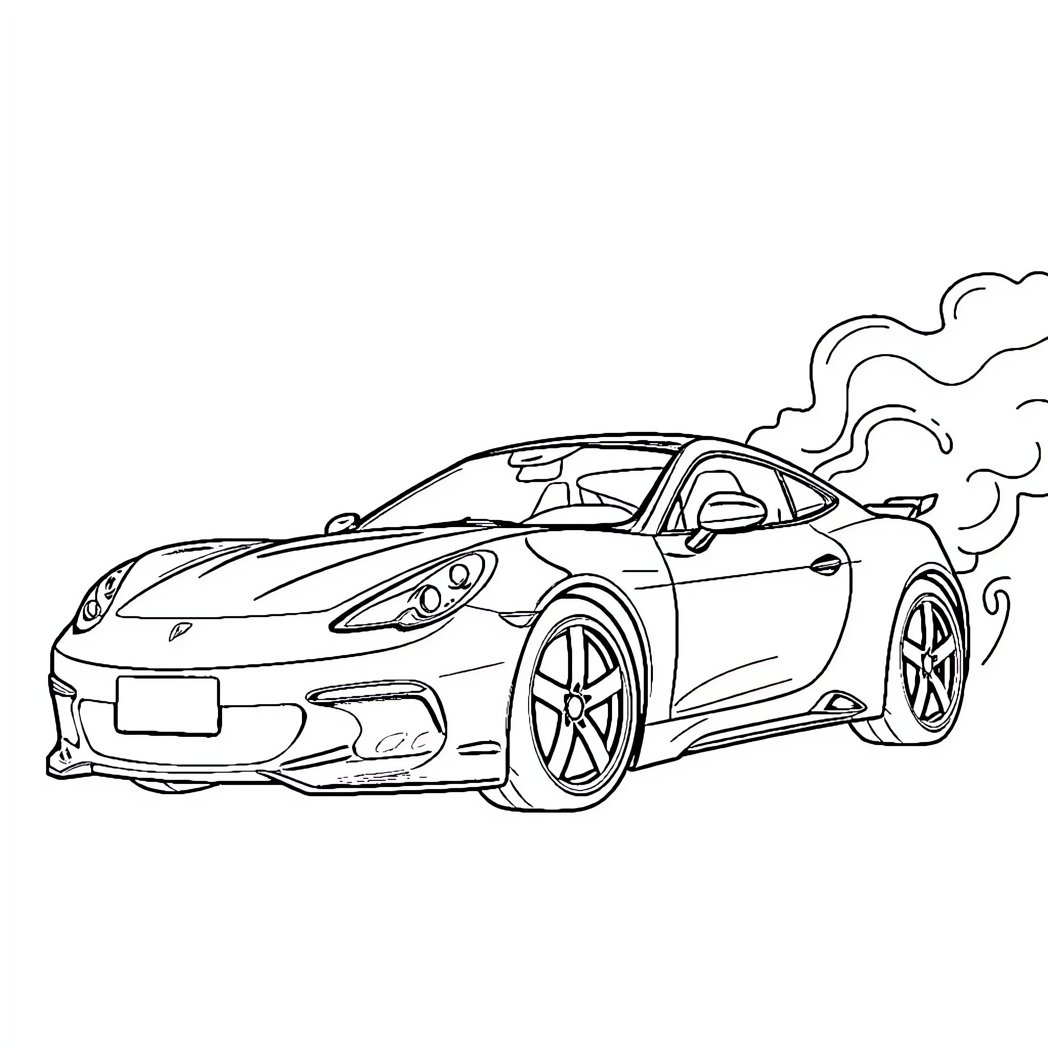 Car speeding down the road Coloring Page (free black-and-white line drawing printable PDF for all, from beginners to advanced learners, including children, teens, adults, and seniors)