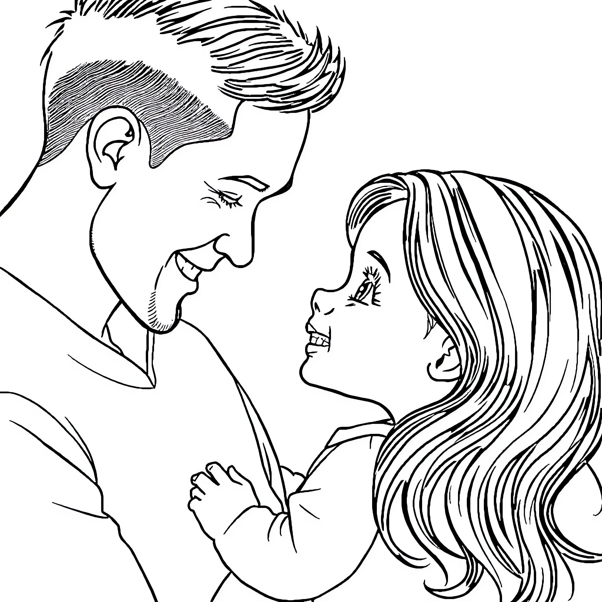 Baby couple in loving embrace Coloring Page (free black-and-white line drawing printable PDF for all, from beginners to advanced learners, including children, teens, adults, and seniors)