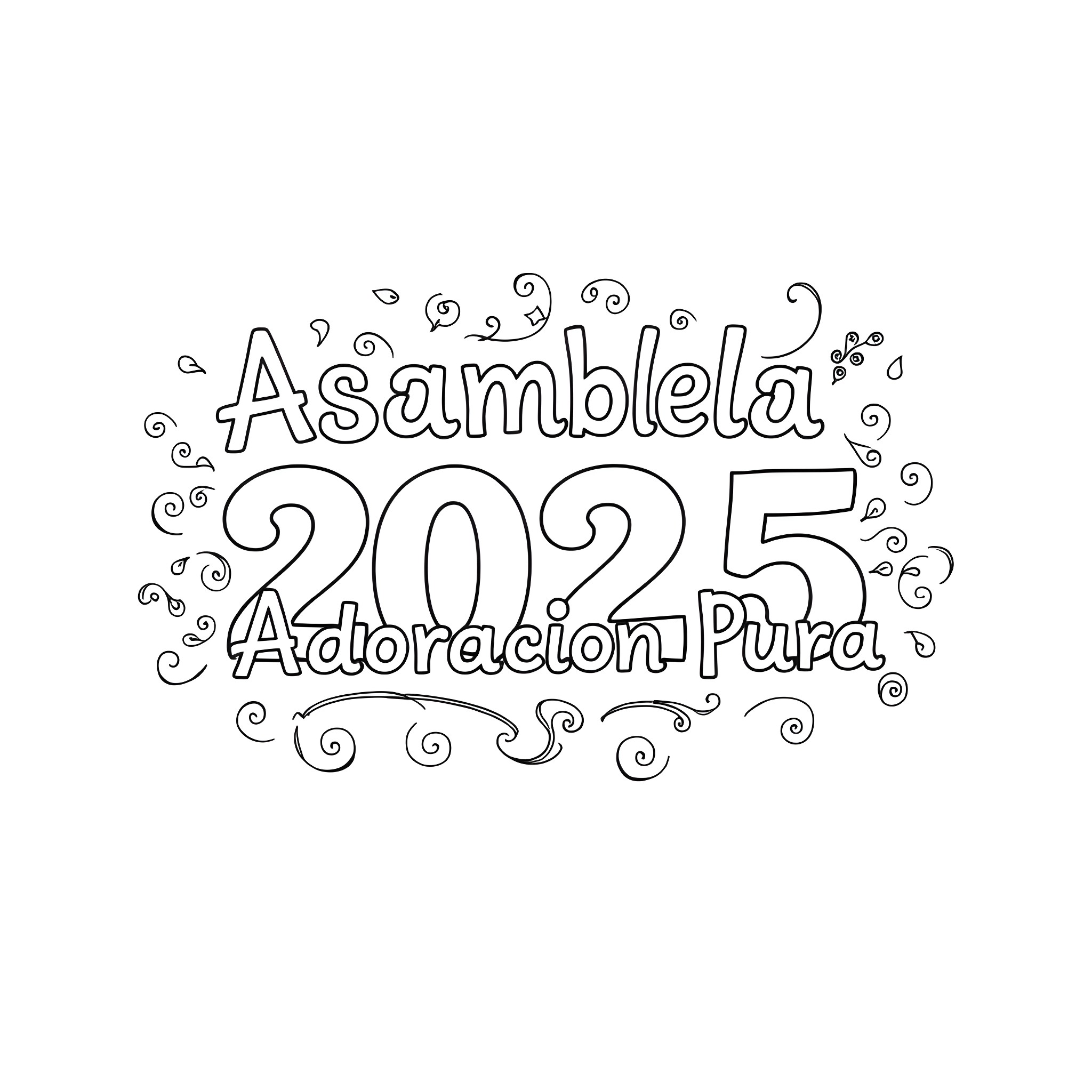 Text with swirls and decorative elements Coloring Page (free black-and-white line drawing printable PDF for all, from beginners to advanced learners, including children, teens, adults, and seniors)