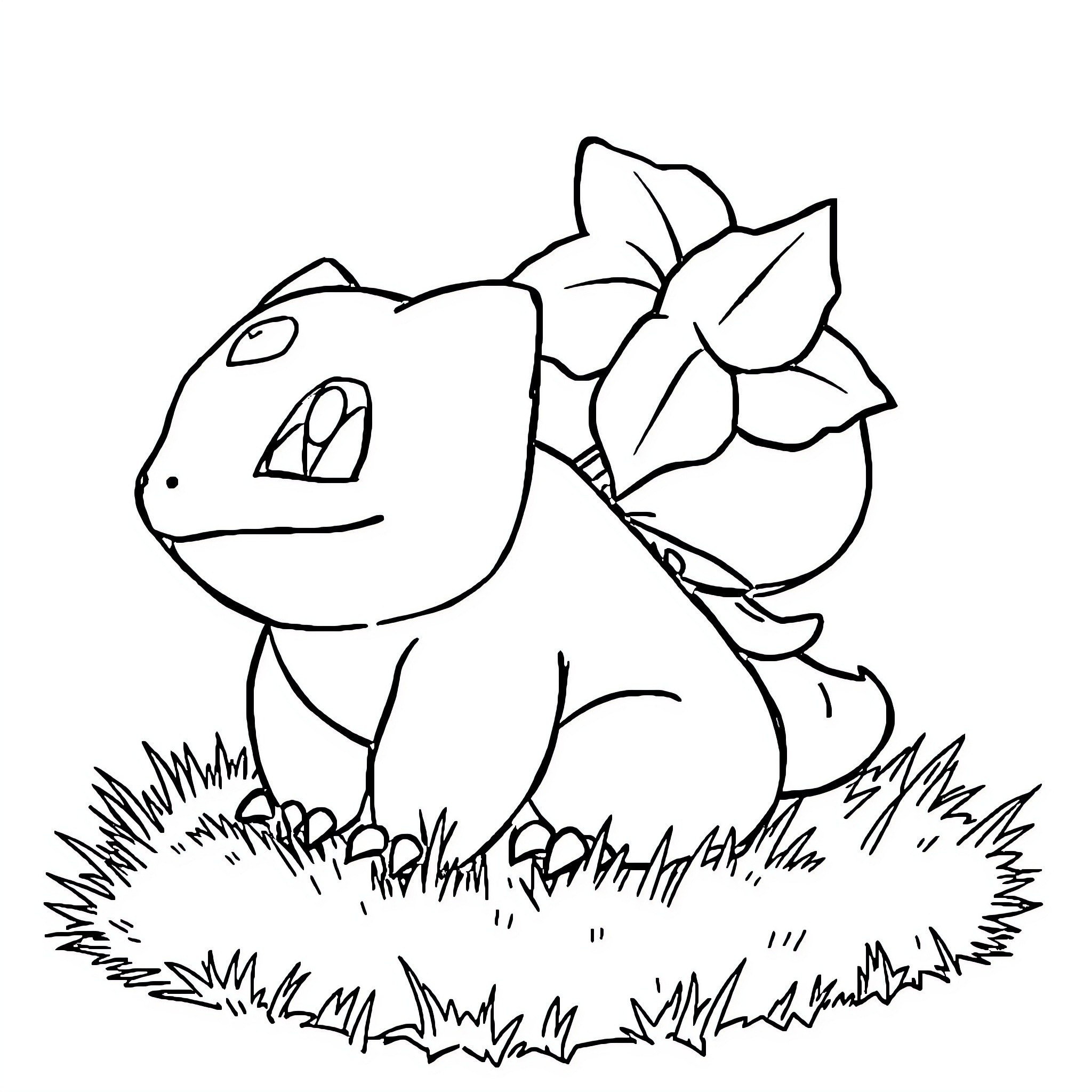 Bulbasaur lounging in the grass Coloring Page (free black-and-white line drawing printable PDF for all, from beginners to advanced learners, including children, teens, adults, and seniors)