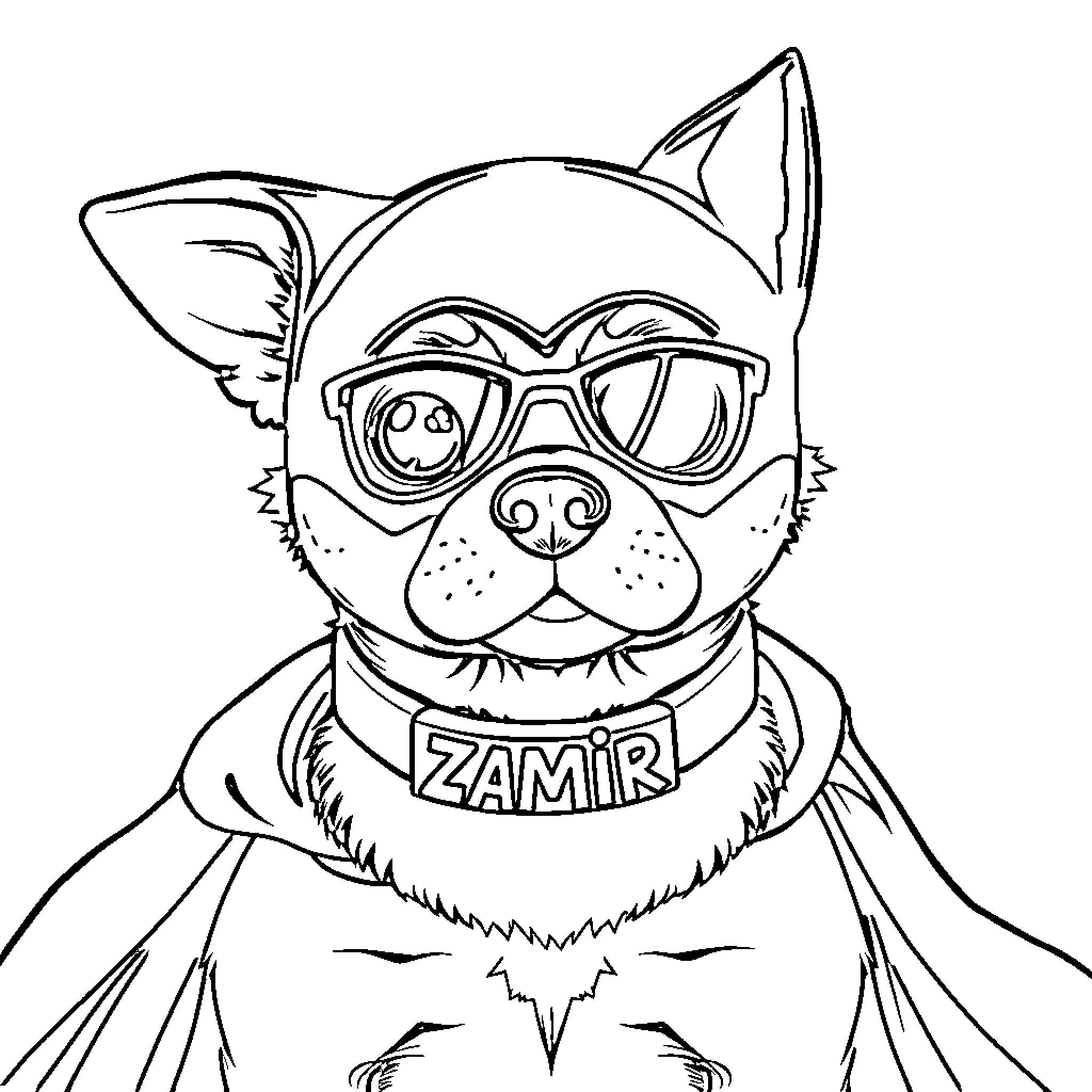 Dog wearing stylish glasses and scarf Coloring Page (free black-and-white line drawing printable PDF for all, from beginners to advanced learners, including children, teens, adults, and seniors)