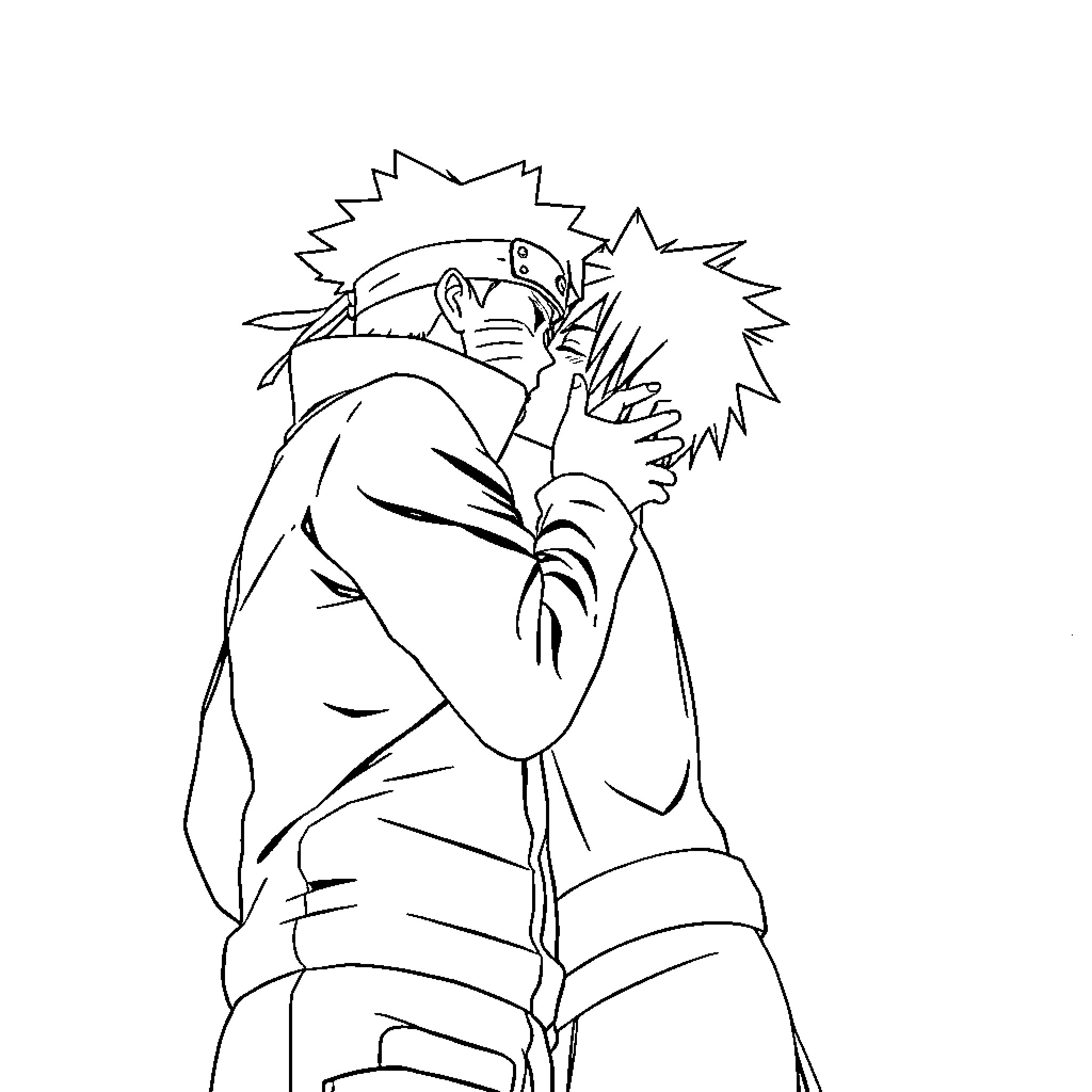 Naruto characters in intense combat pose Coloring Page (free black-and-white line drawing printable PDF for all, from beginners to advanced learners, including children, teens, adults, and seniors)