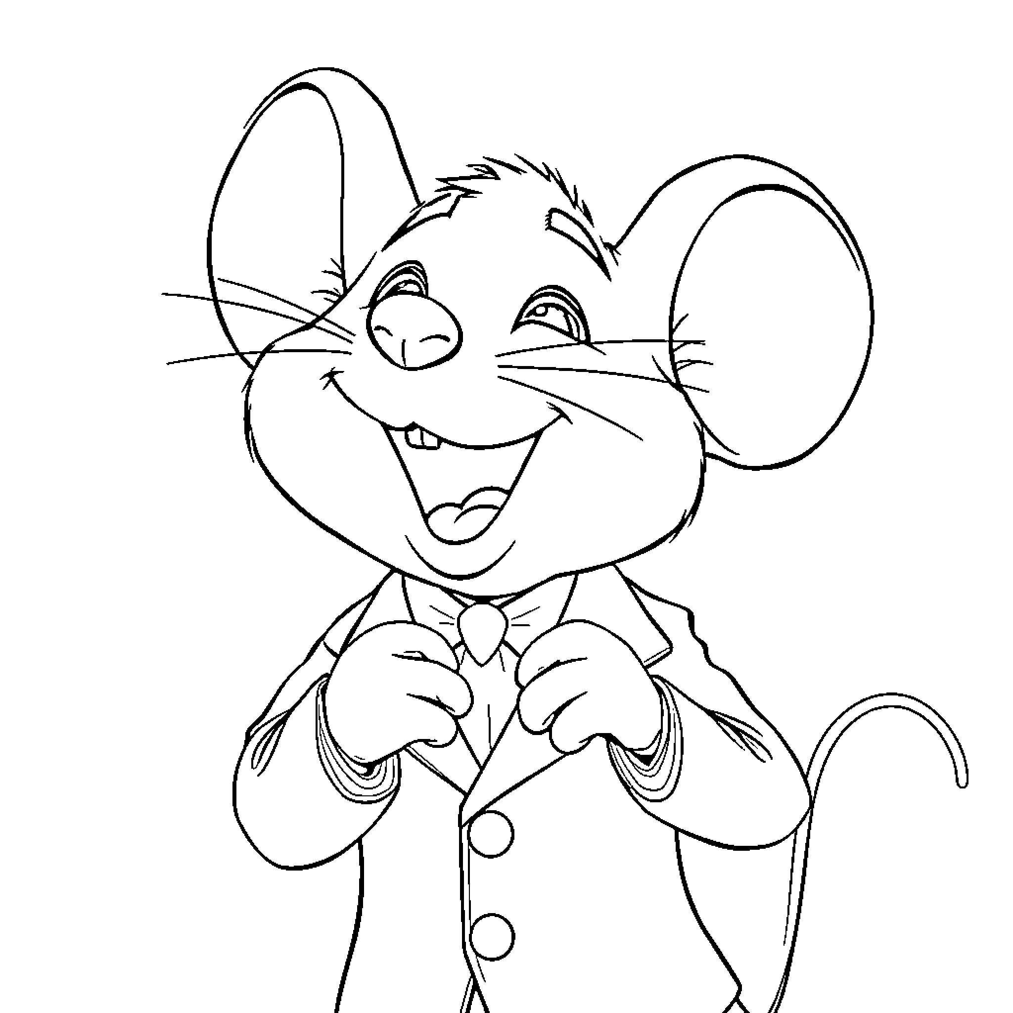 Mike the Cheerful Mouse in a Suit Coloring Page (free black-and-white line drawing printable PDF for all, from beginners to advanced learners, including children, teens, adults, and seniors)