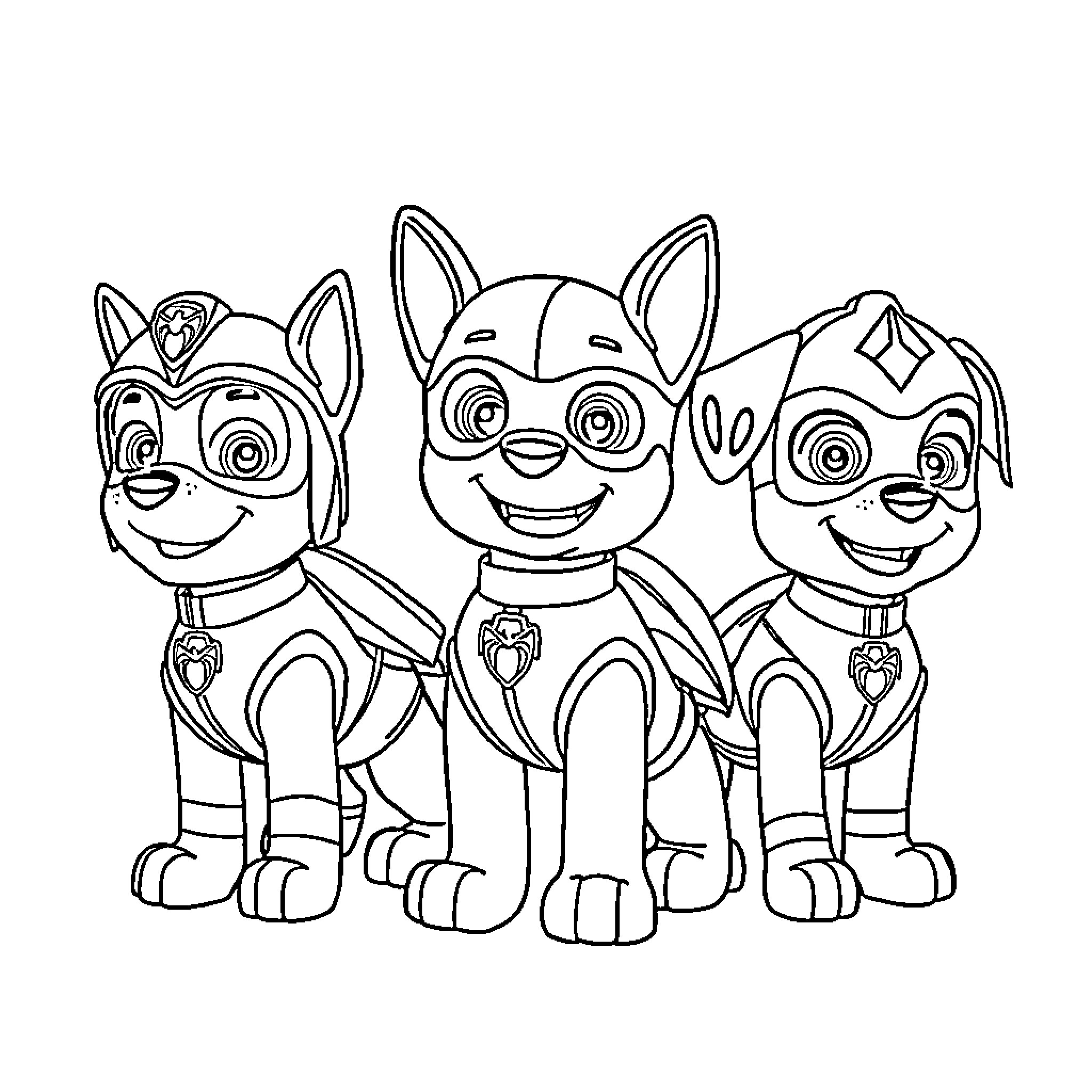 Paw Patrol Pups on Patrol Coloring Page (free black-and-white line drawing printable PDF for all, from beginners to advanced learners, including children, teens, adults, and seniors)