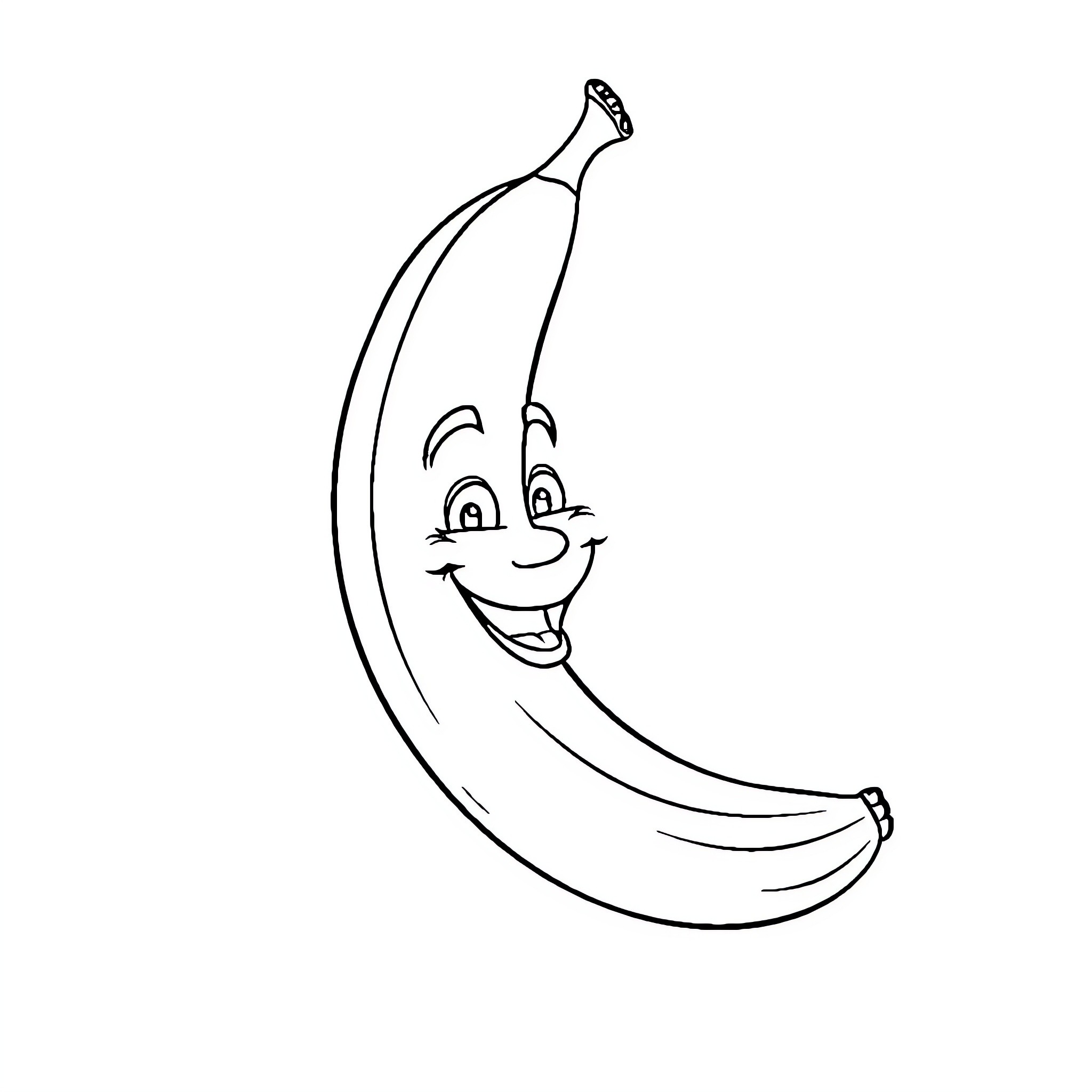 Banana with a Cheerful Expression Coloring Page (free black-and-white line drawing printable PDF for all, from beginners to advanced learners, including children, teens, adults, and seniors)
