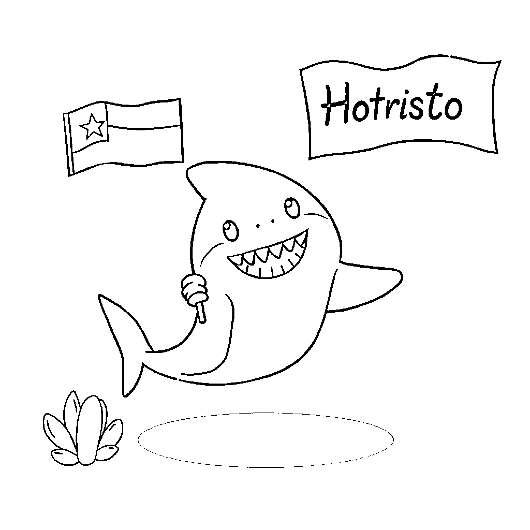 Baby Shark dancing with Hotristo flag Coloring Page (free black-and-white line drawing printable PDF for all, from beginners to advanced learners, including children, teens, adults, and seniors)