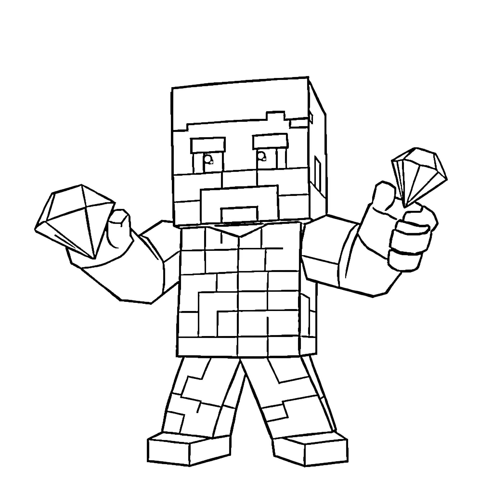 Jack Black as a pixelated character wielding diamonds Coloring Page (free black-and-white line drawing printable PDF for all, from beginners to advanced learners, including children, teens, adults, and seniors)
