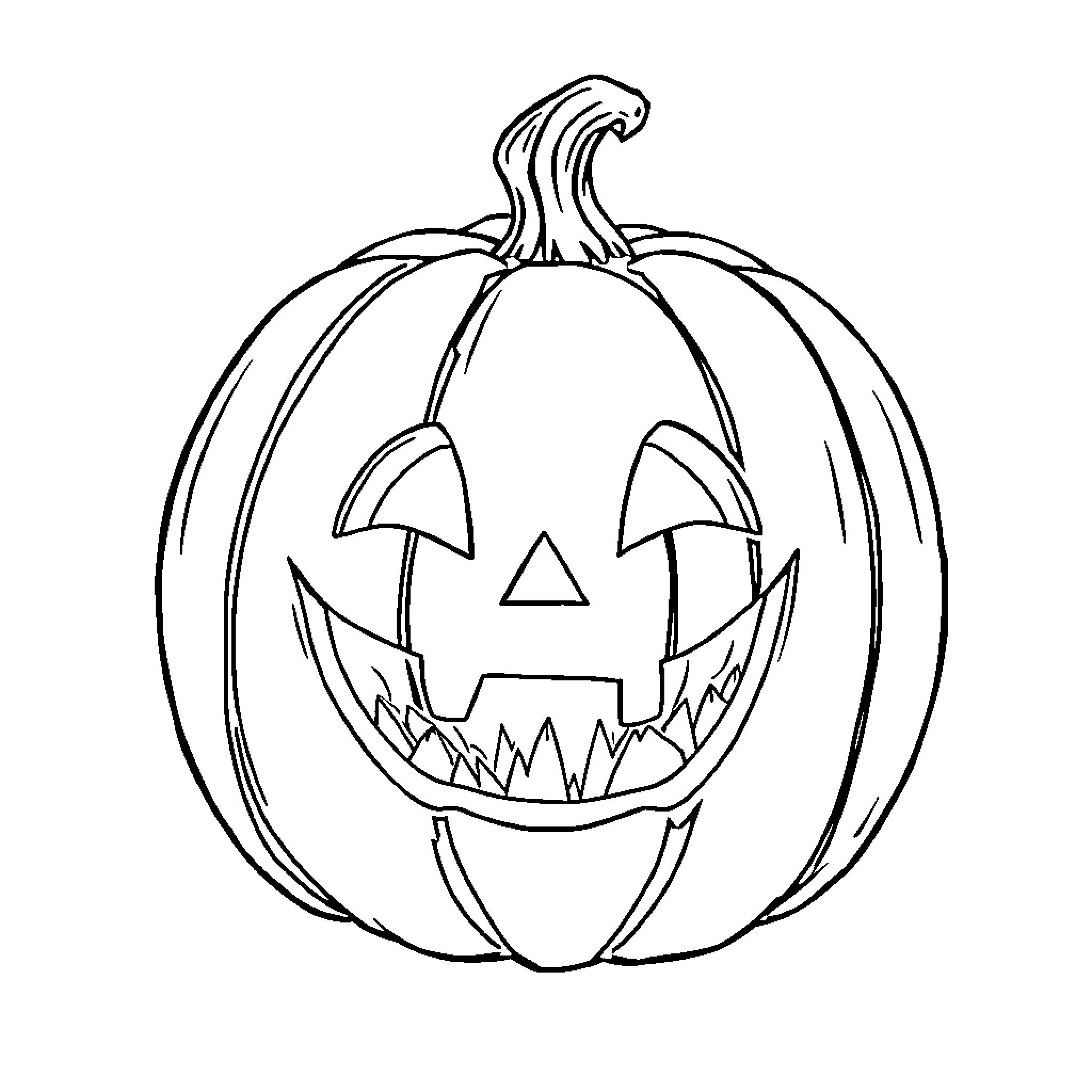 Jack-o'-lantern with mischievous expression Coloring Page (free black-and-white line drawing printable PDF for all, from beginners to advanced learners, including children, teens, adults, and seniors)