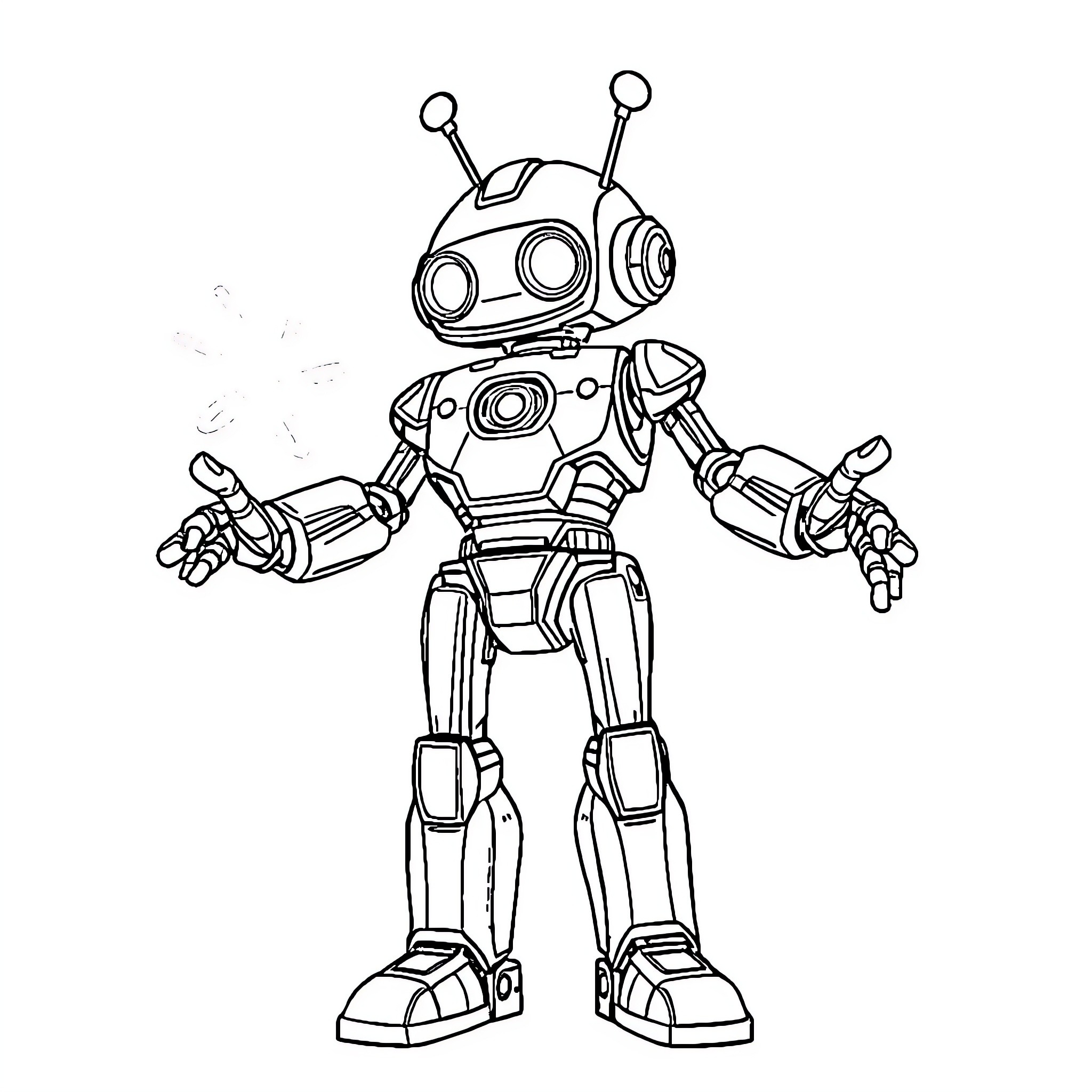 Robot exploring with curiosity and wonder Coloring Page (free black-and-white line drawing printable PDF for all, from beginners to advanced learners, including children, teens, adults, and seniors)