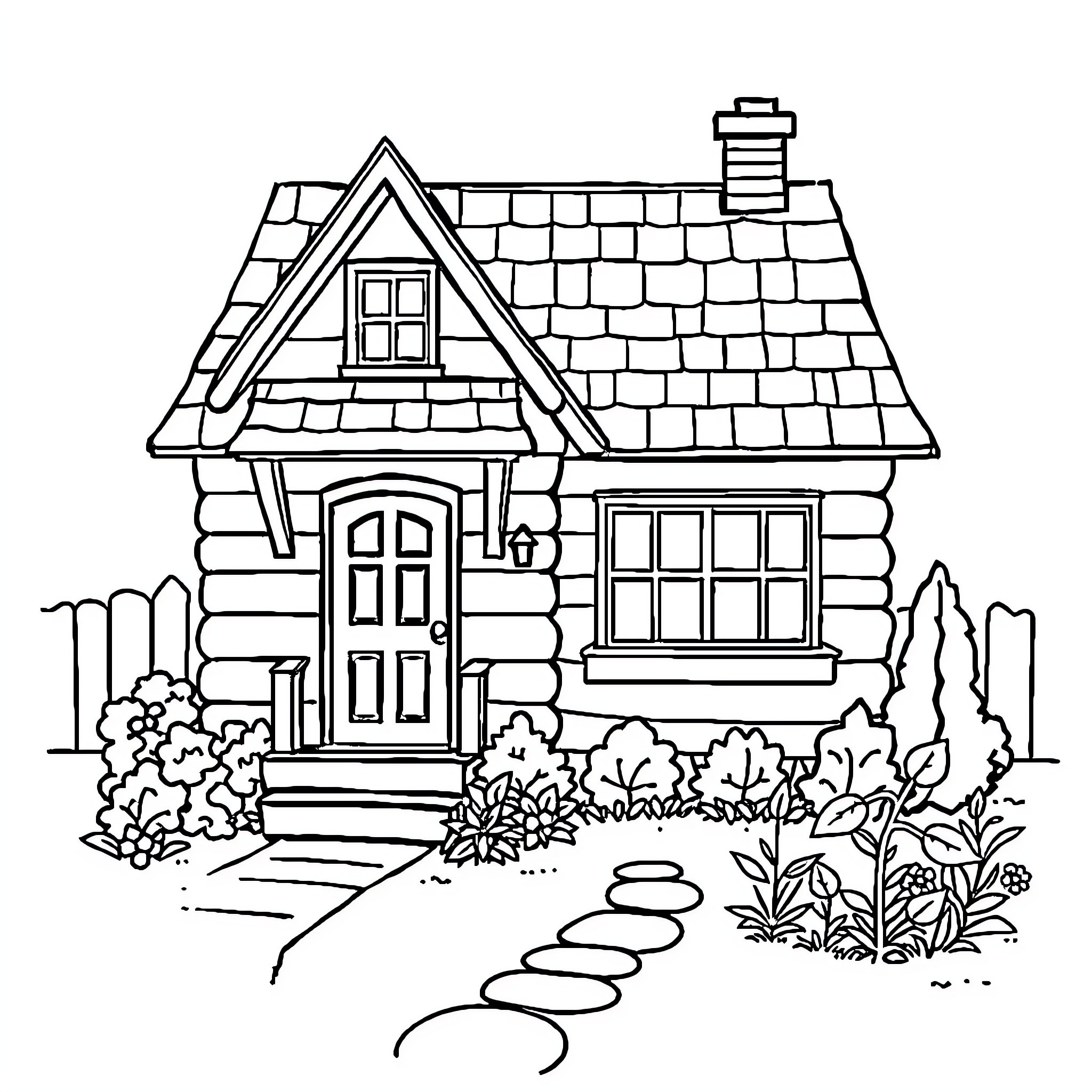 House with scenic outdoor landscape Coloring Page (free black-and-white line drawing printable PDF for all, from beginners to advanced learners, including children, teens, adults, and seniors)