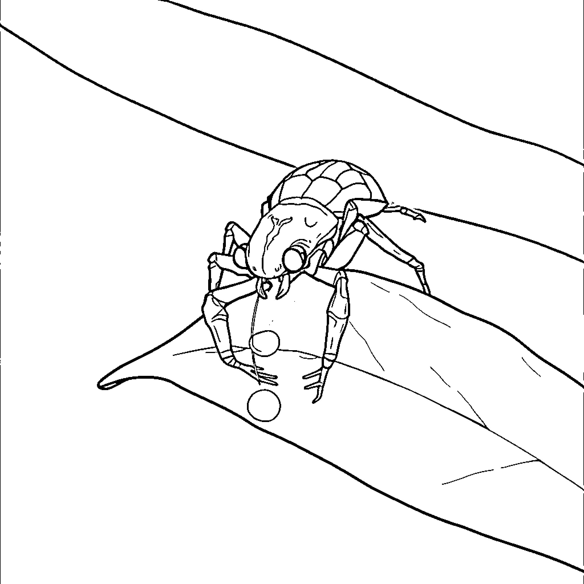 Spider-like robot exploring a rocky landscape Coloring Page (free black-and-white line drawing printable PDF for all, from beginners to advanced learners, including children, teens, adults, and seniors)