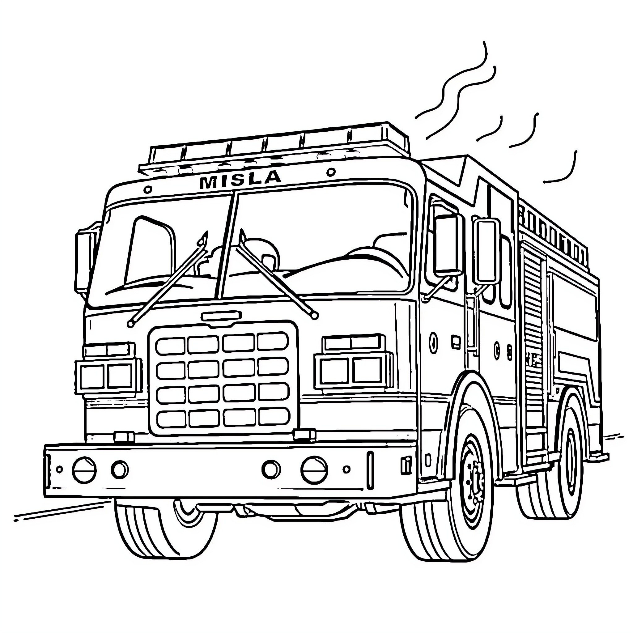 Firetruck speeding to an emergency call Coloring Page (free black-and-white line drawing printable PDF for all, from beginners to advanced learners, including children, teens, adults, and seniors)