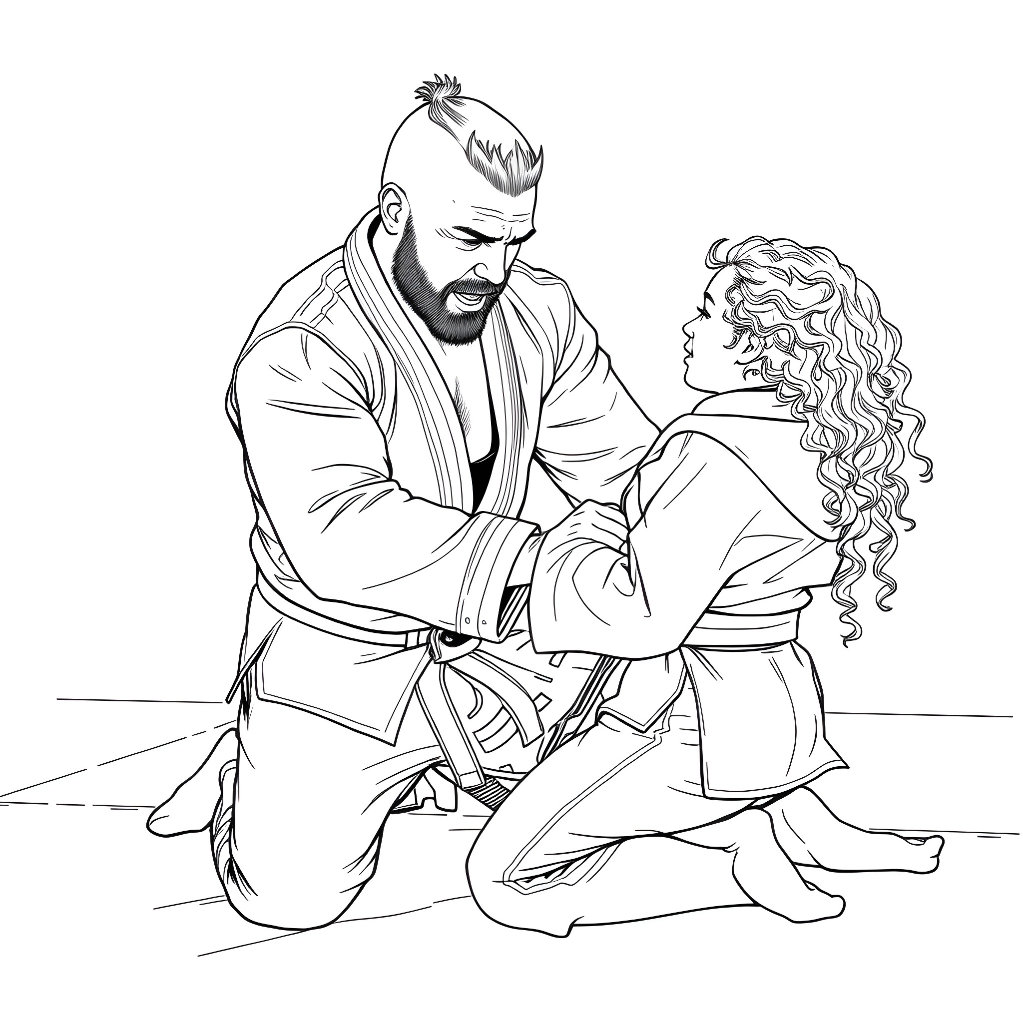 Tom Hardy in intense martial arts training with partner Coloring Page (free black-and-white line drawing printable PDF for all, from beginners to advanced learners, including children, teens, adults, and seniors)