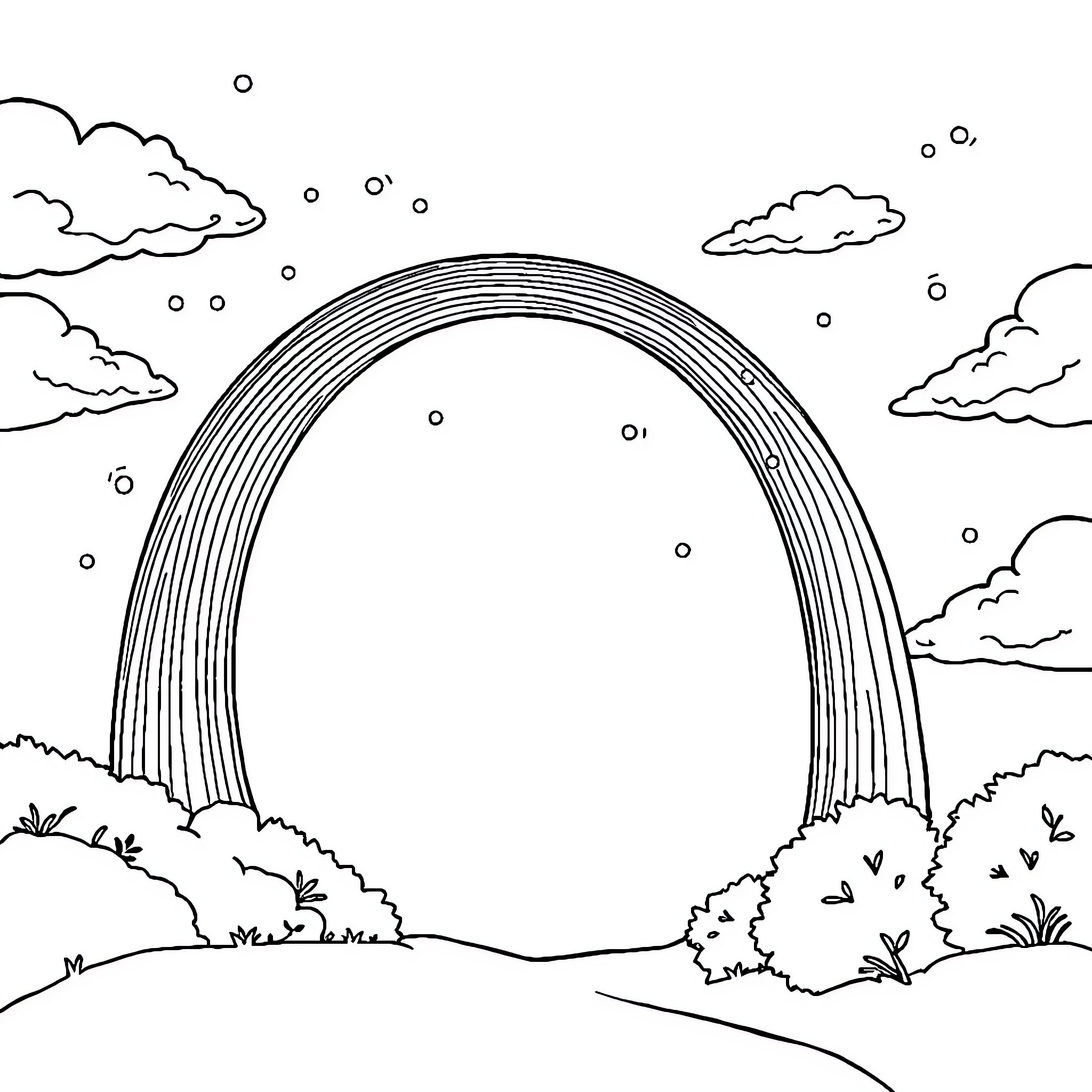 Polar Express - Magical Rainbow in the Cloudy Sky Coloring Page (free black-and-white line drawing printable PDF for all, from beginners to advanced learners, including children, teens, adults, and seniors)
