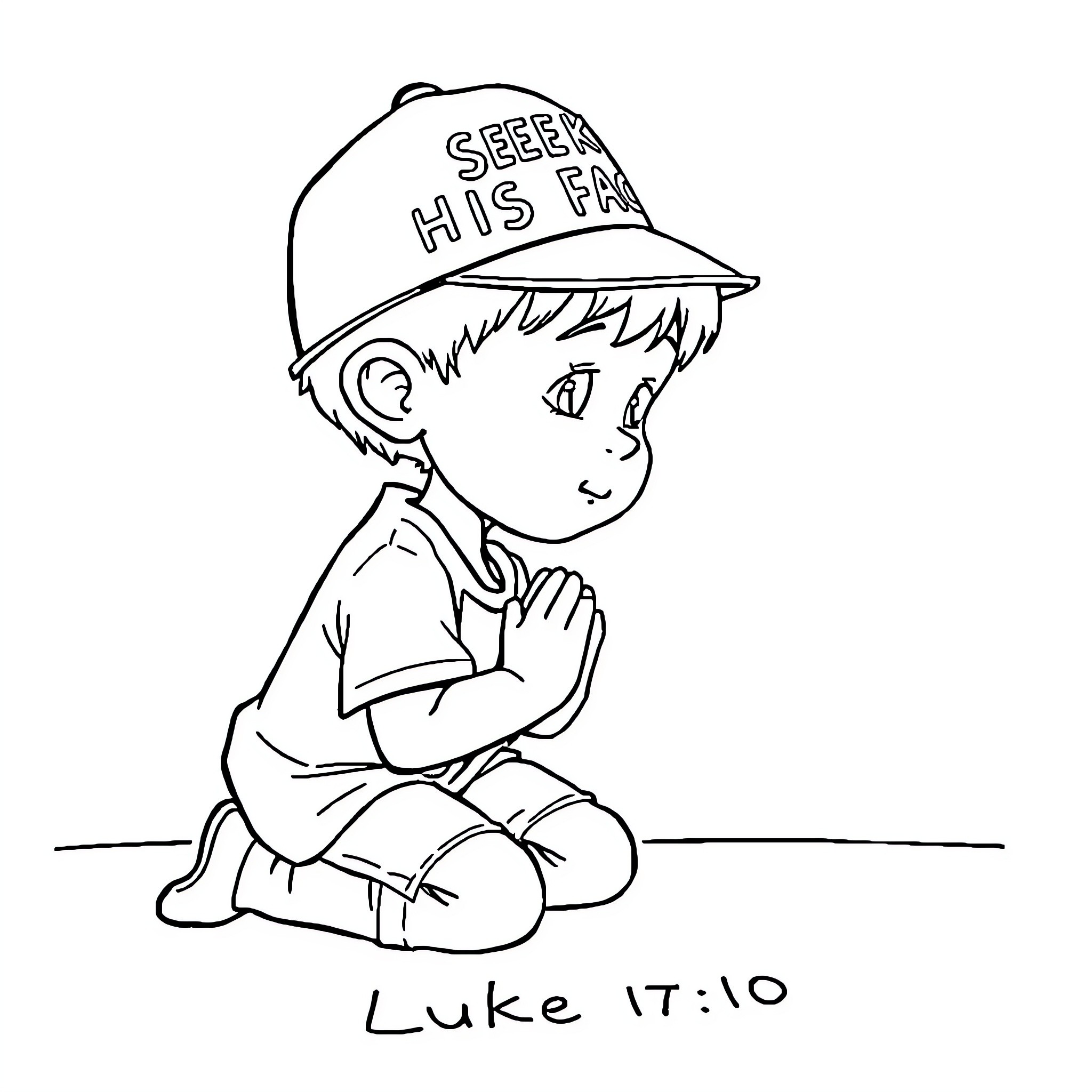 Kid Seeking His Father in Prayer Coloring Page (free black-and-white line drawing printable PDF for all, from beginners to advanced learners, including children, teens, adults, and seniors)