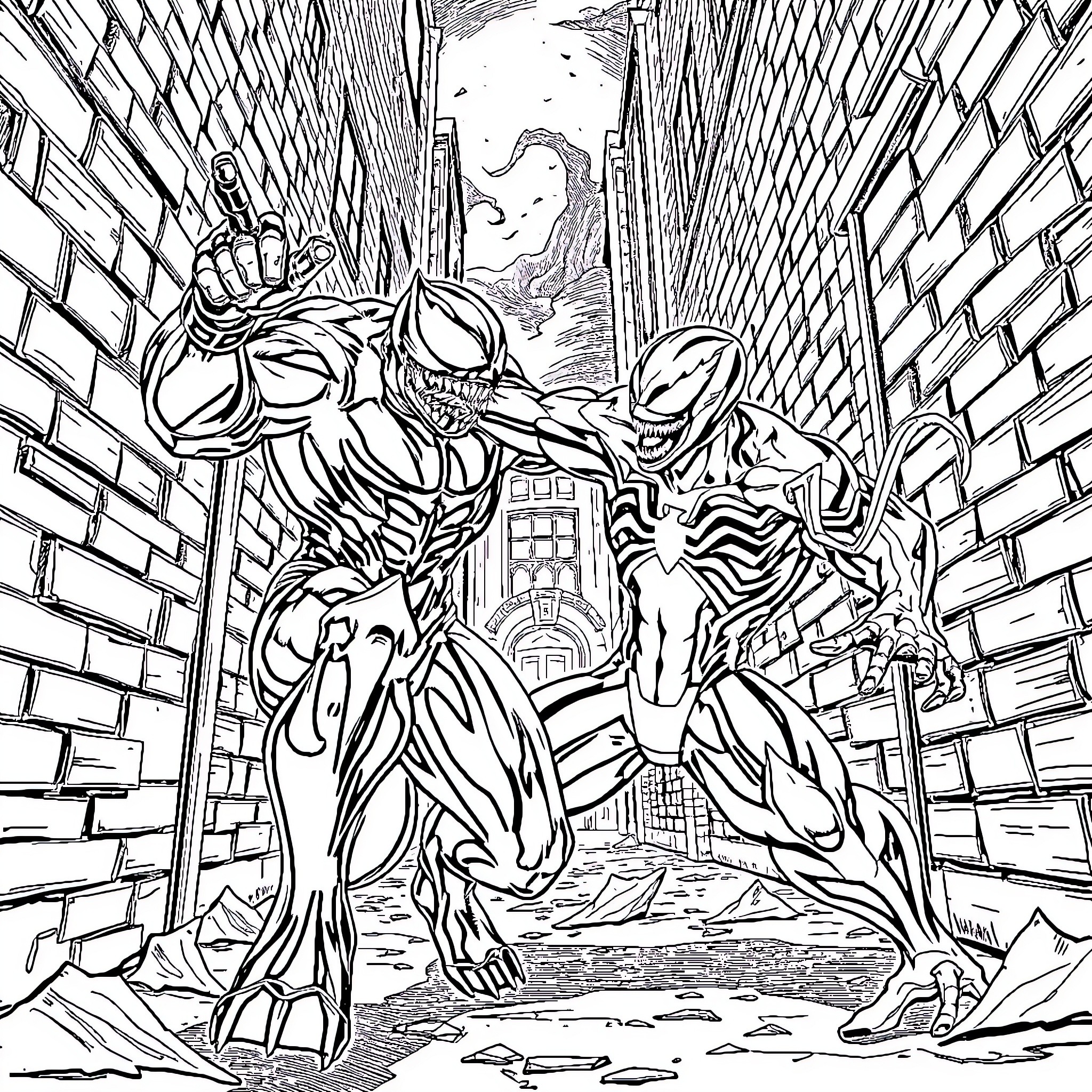 Lloyd's Heroic Encounter in the Alleyway Coloring Page (free black-and-white line drawing printable PDF for all, from beginners to advanced learners, including children, teens, adults, and seniors)