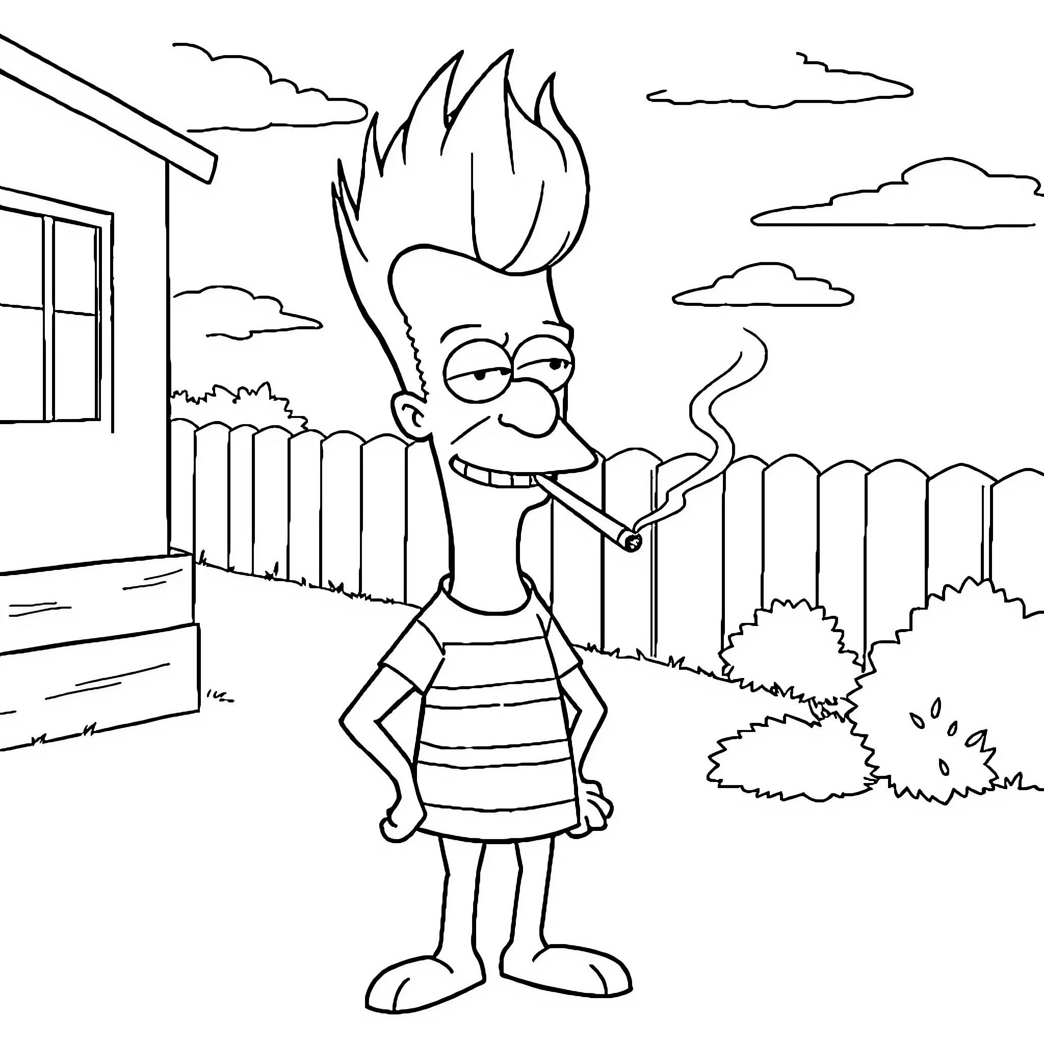 Beavis enjoying a casual day outdoors Coloring Page (free black-and-white line drawing printable PDF for all, from beginners to advanced learners, including children, teens, adults, and seniors)