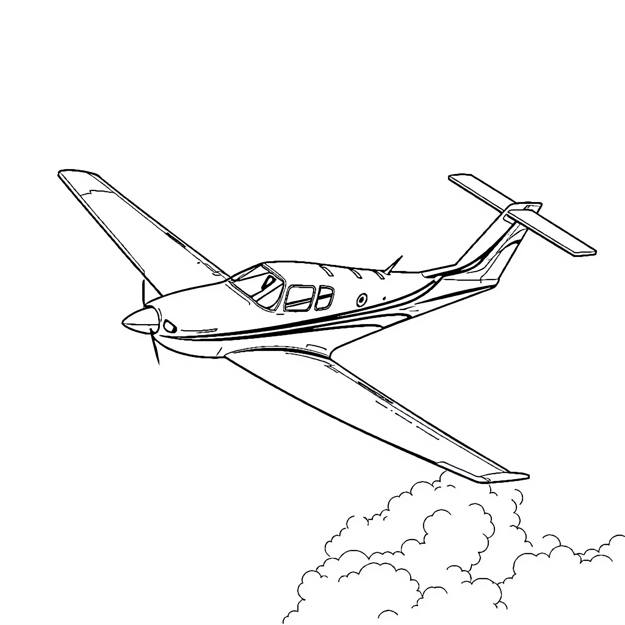 Pilatus PC12 aircraft in flight above the clouds Coloring Page (free black-and-white line drawing printable PDF for all, from beginners to advanced learners, including children, teens, adults, and seniors)