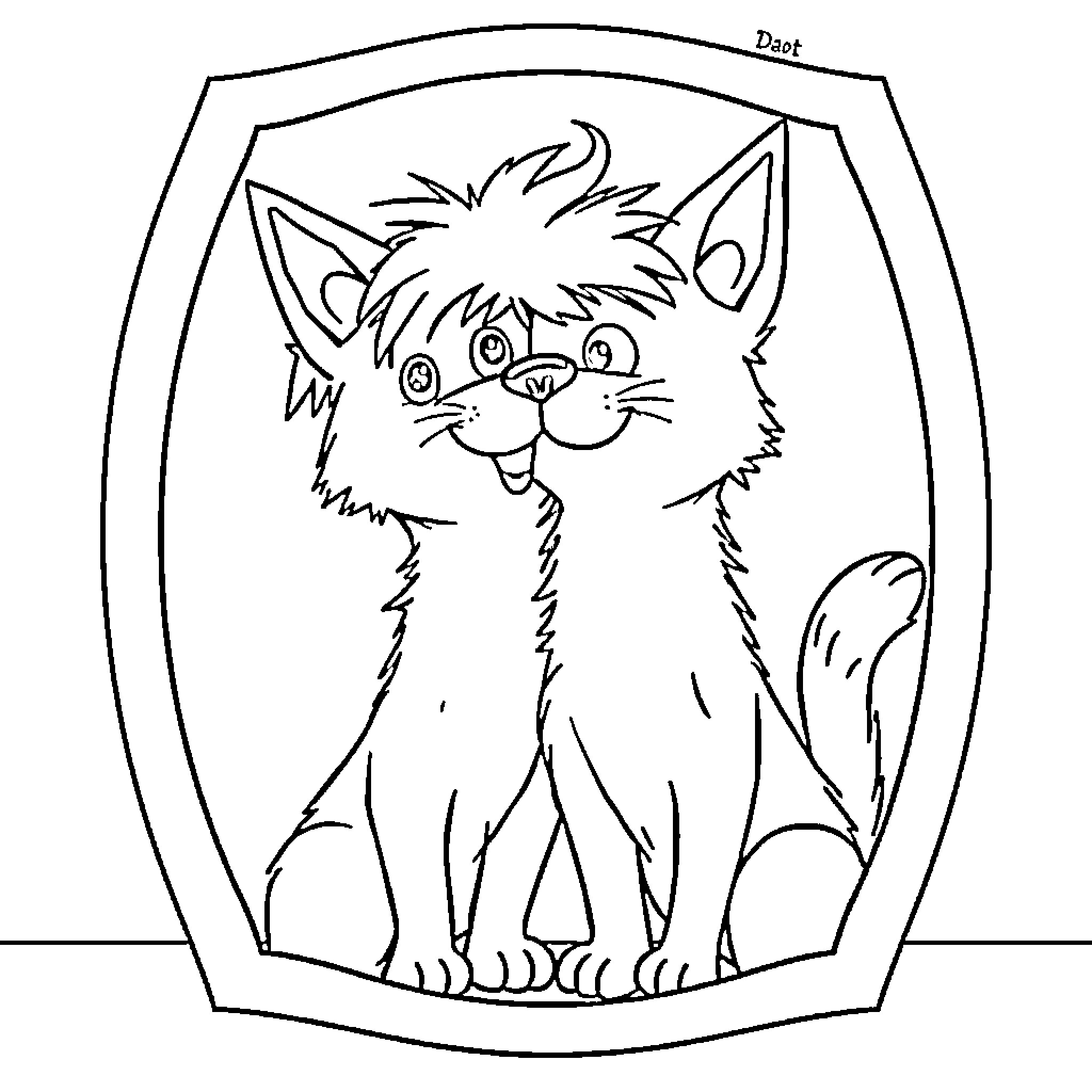 Catdog looking playful and curious Coloring Page (free black-and-white line drawing printable PDF for all, from beginners to advanced learners, including children, teens, adults, and seniors)