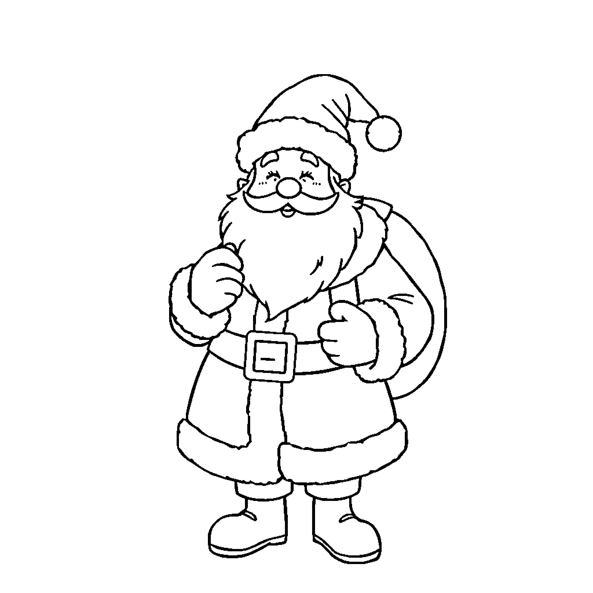 Père Noël preparing for Christmas Coloring Page (free black-and-white line drawing printable PDF for all, from beginners to advanced learners, including children, teens, adults, and seniors)