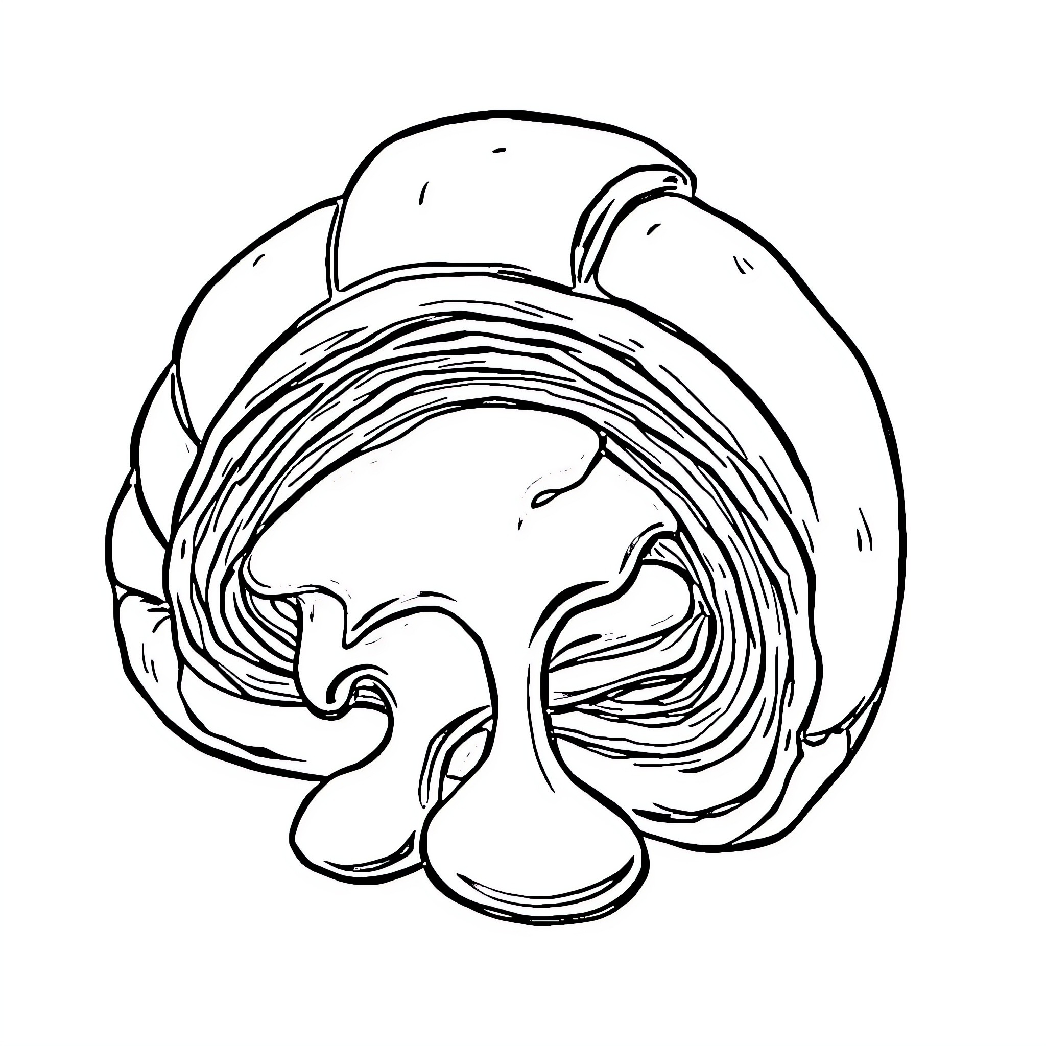 Croissant with abstract, swirling design Coloring Page (free black-and-white line drawing printable PDF for all, from beginners to advanced learners, including children, teens, adults, and seniors)