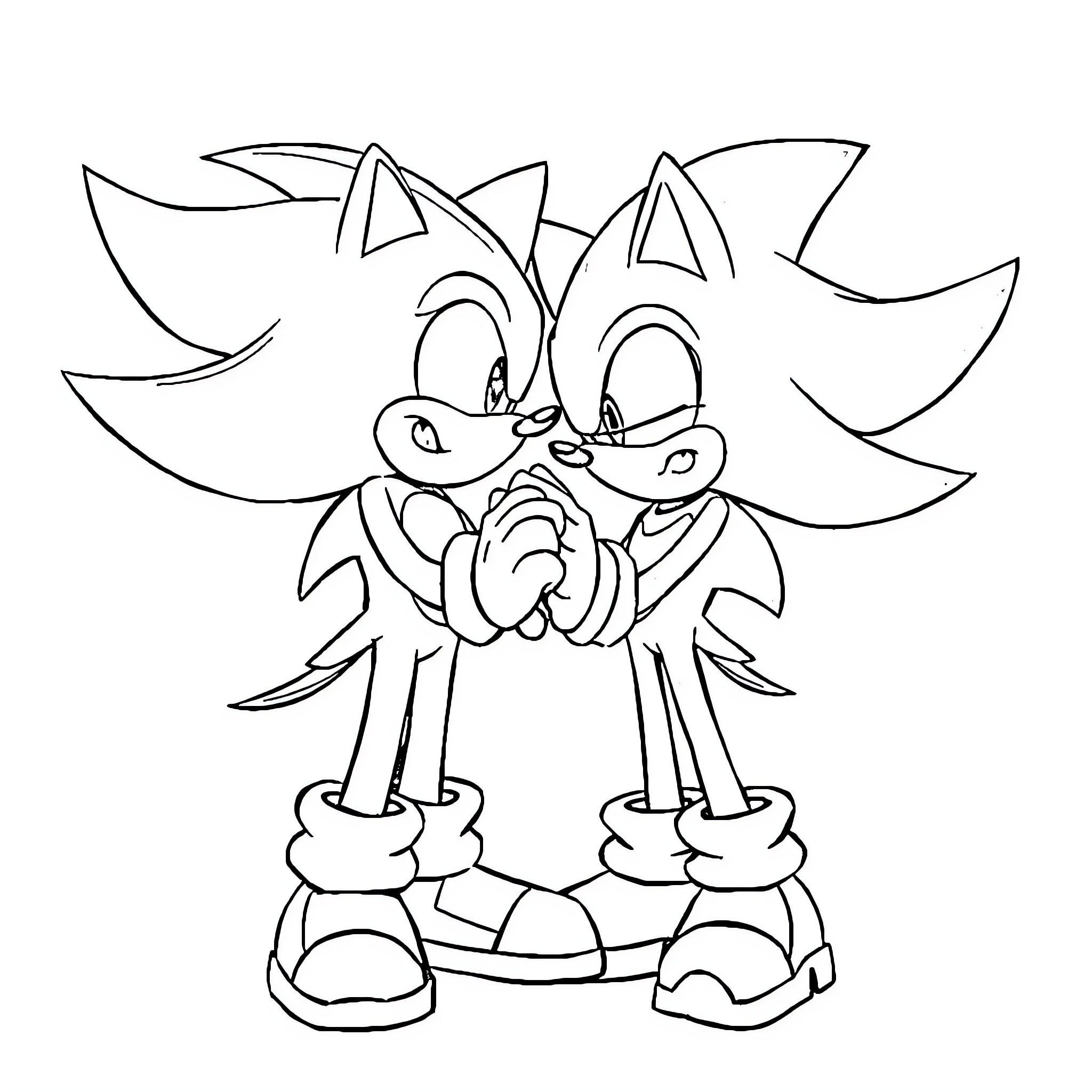 Sonic characters in energetic poses Coloring Page (free black-and-white line drawing printable PDF for all, from beginners to advanced learners, including children, teens, adults, and seniors)