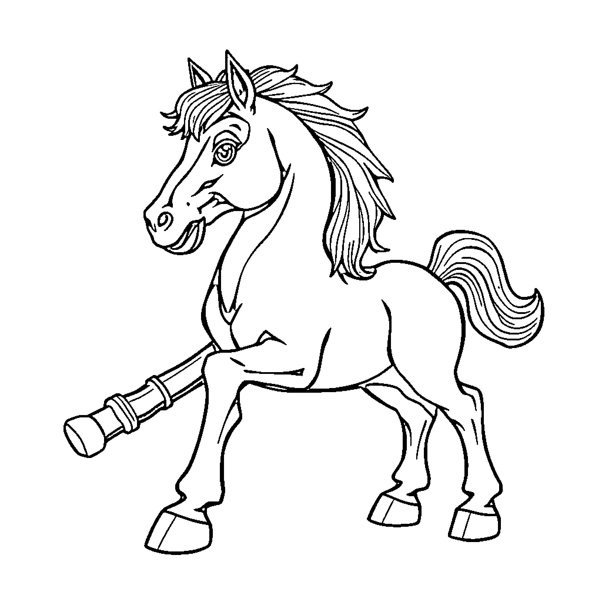 Hammer-wielding horse in a sketch-like illustration Coloring Page (free black-and-white line drawing printable PDF for all, from beginners to advanced learners, including children, teens, adults, and seniors)