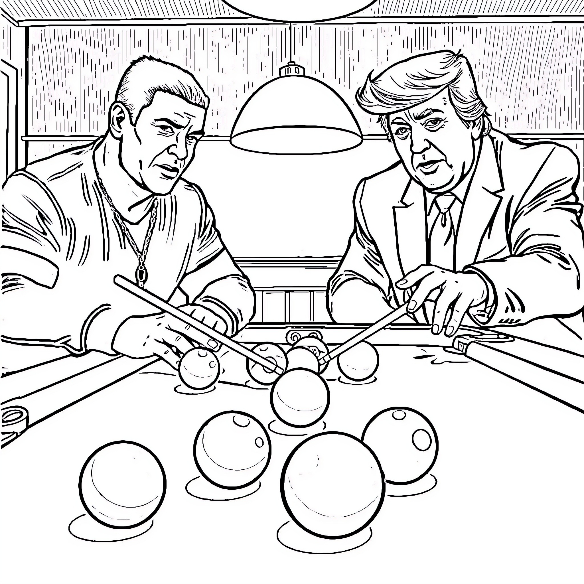John Cena Competing in Billiards Tournament Coloring Page (free black-and-white line drawing printable PDF for all, from beginners to advanced learners, including children, teens, adults, and seniors)