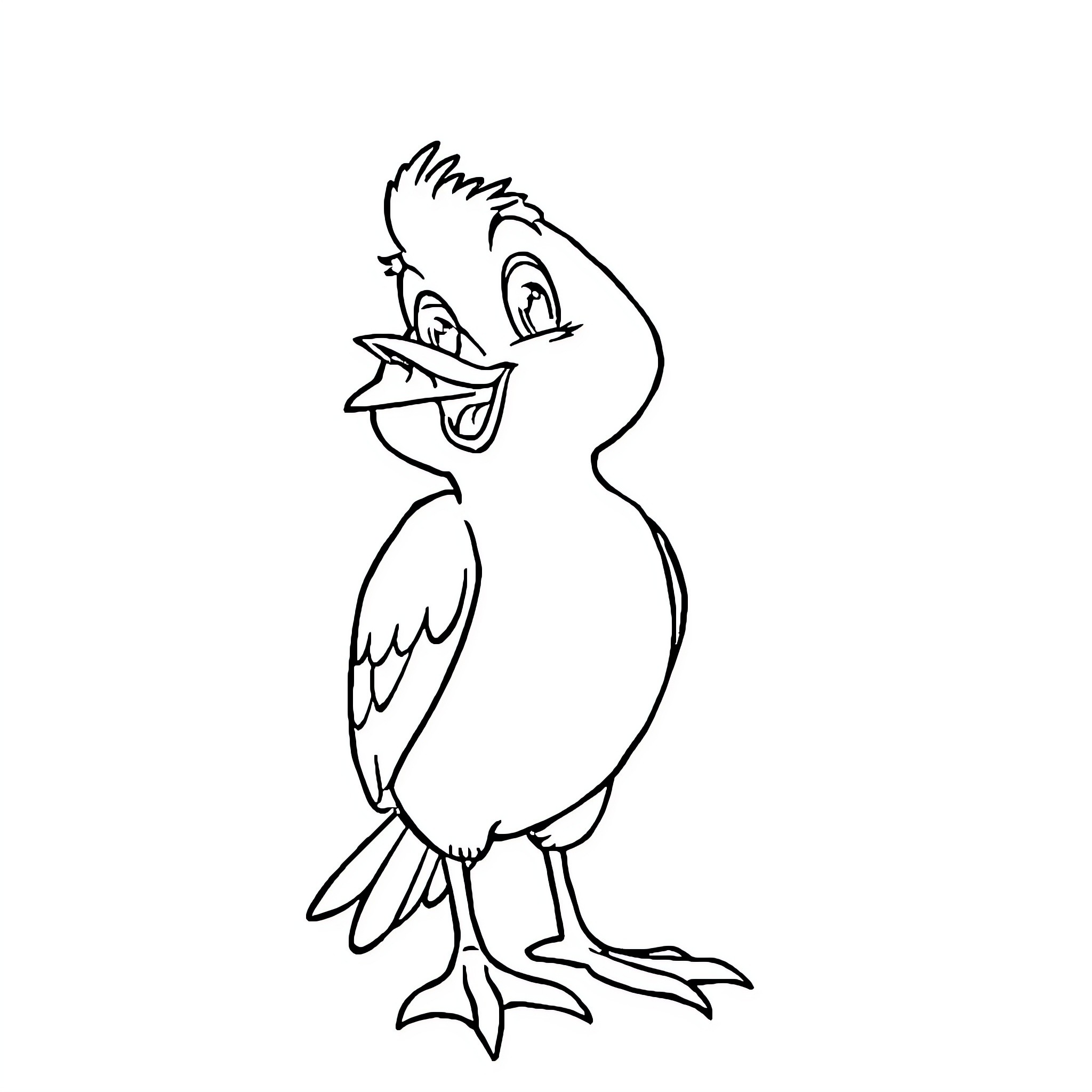 Duck with an Expressive Face Coloring Page (free black-and-white line drawing printable PDF for all, from beginners to advanced learners, including children, teens, adults, and seniors)