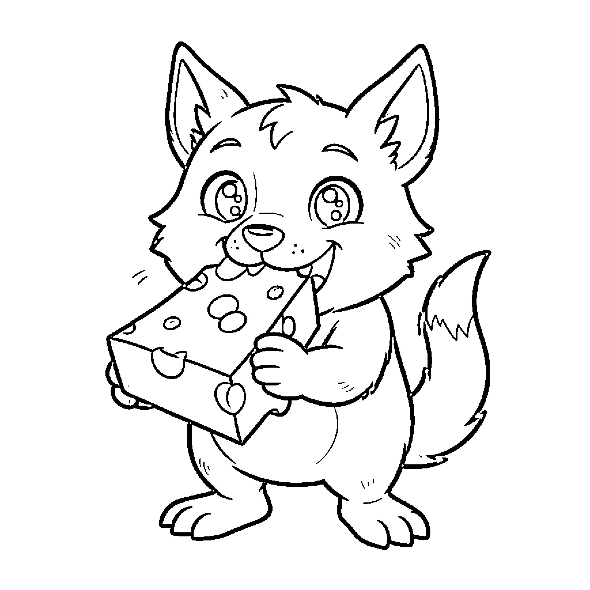 Huntrax Fox Holding a Present Coloring Page (free black-and-white line drawing printable PDF for all, from beginners to advanced learners, including children, teens, adults, and seniors)